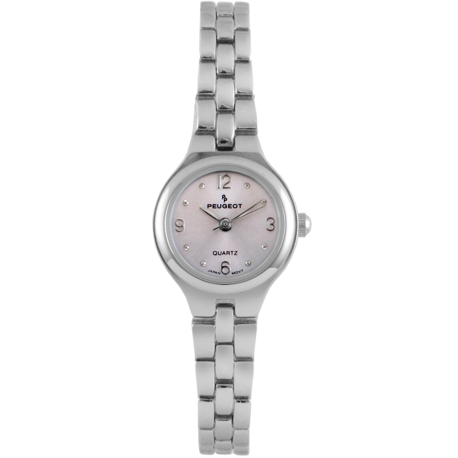 Women 22mm Round Silver Self-Adjust Link Bracelet Watch