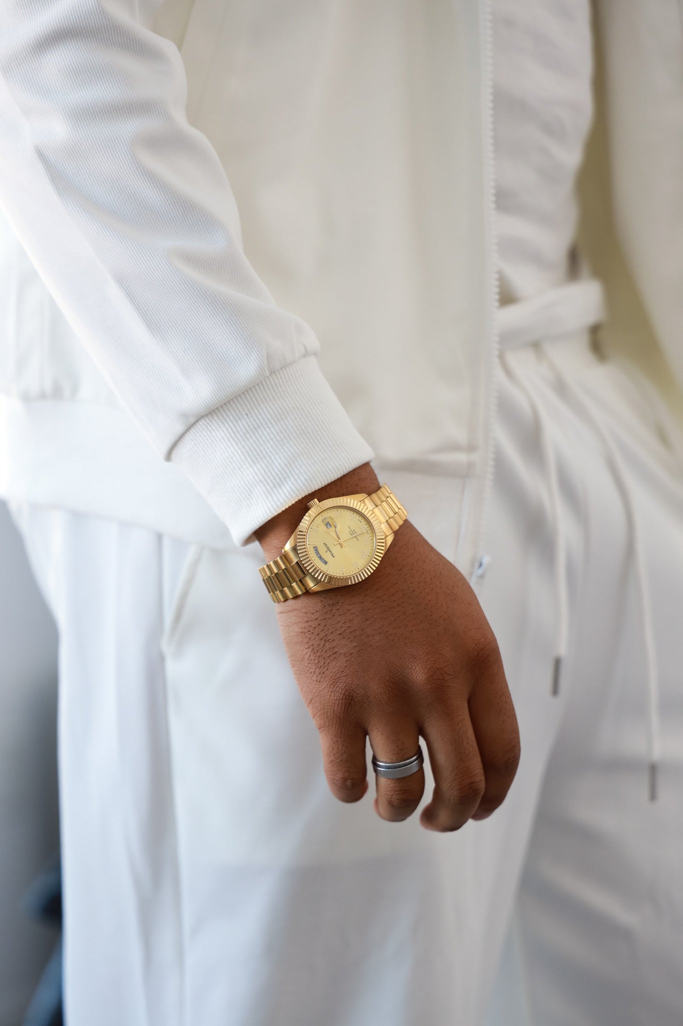 Men's 40mm Gold Face Fluted Bezel Gold Bracelet Watch