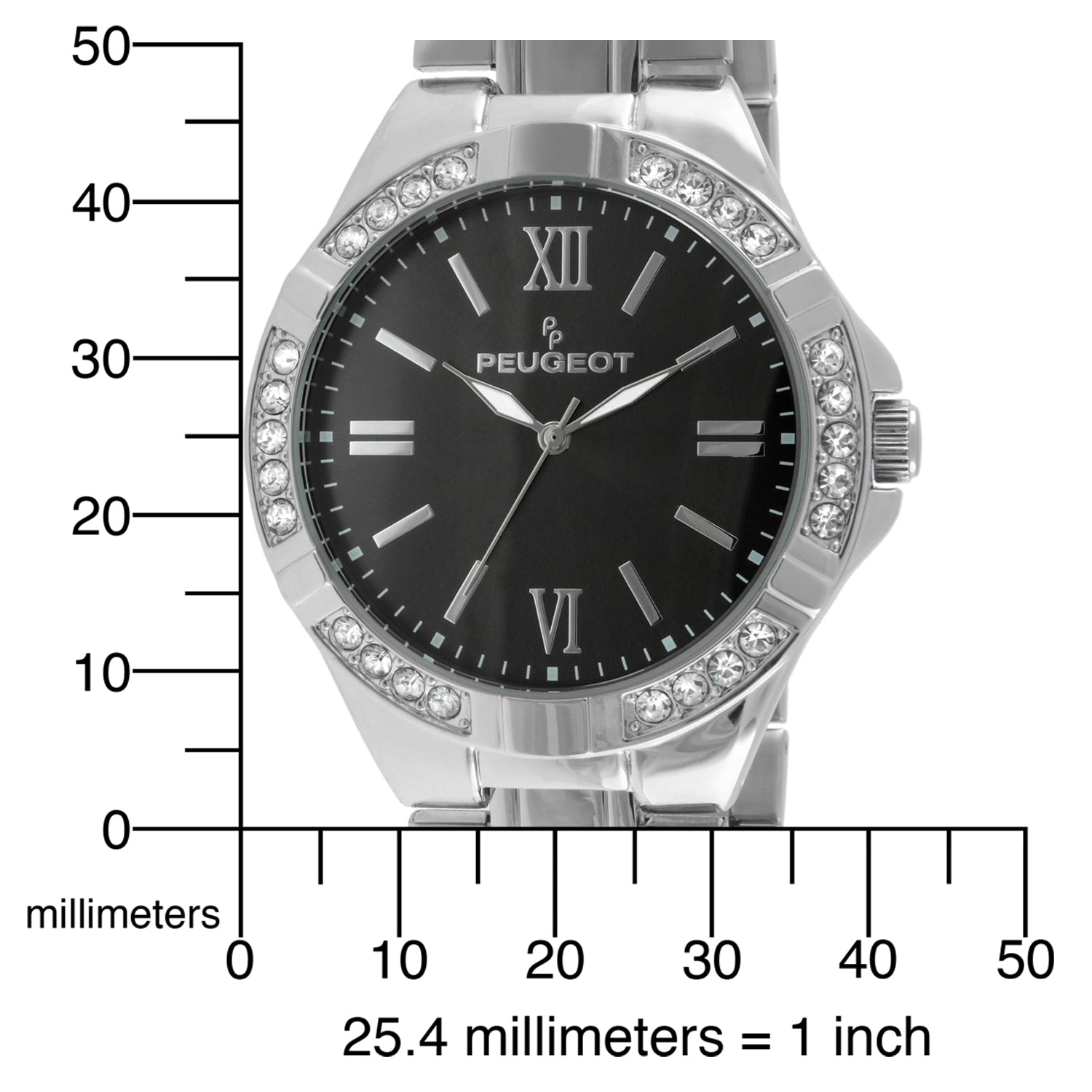 Womens 40mm Round Silver-Tone Crystal Accented Bracelet Watch