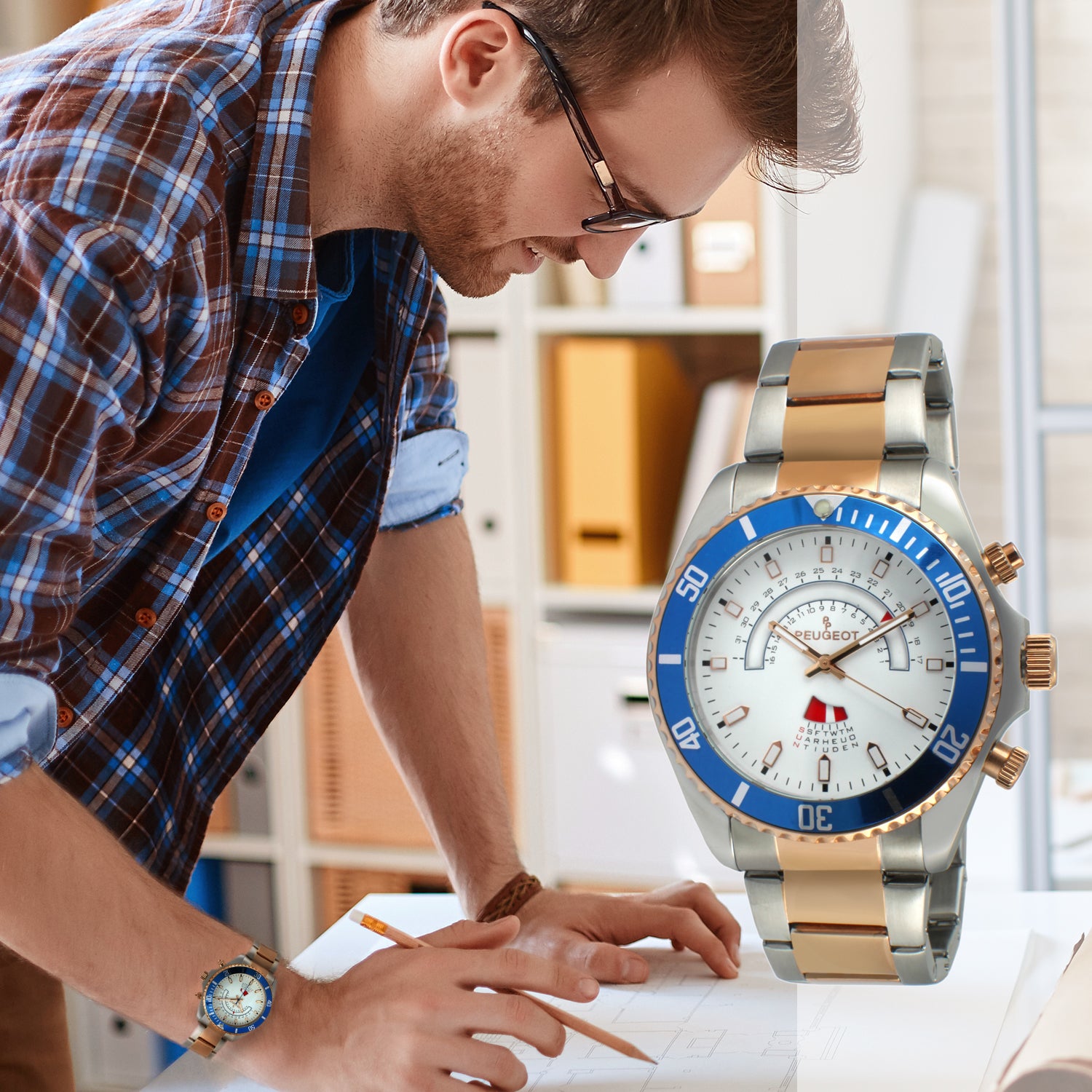 Men's 46mm Two-Tone Circular Day Date Stainless Steel Bracelet Watch