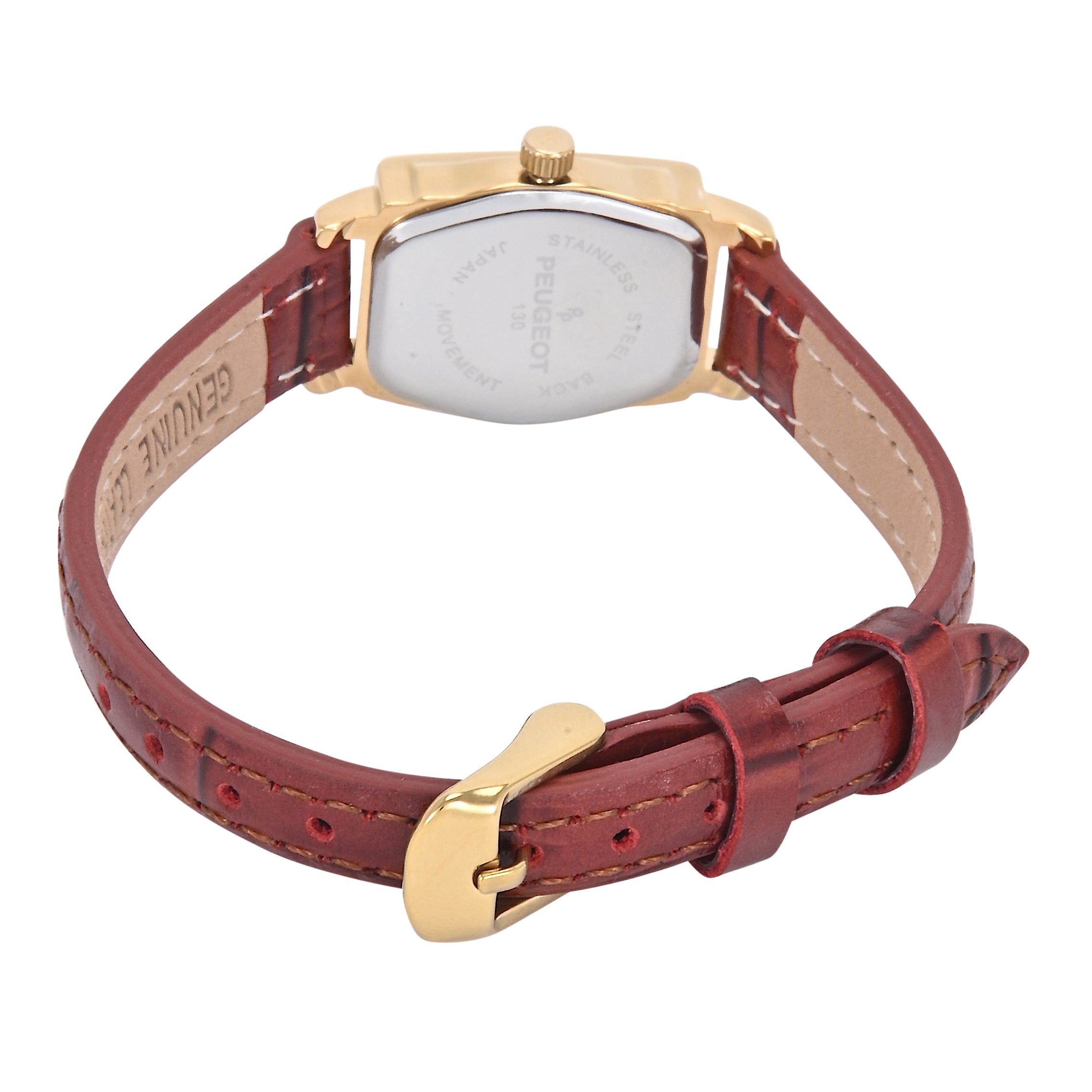 Women's Vintage 14K Gold-Plated Rectangular Small Face Watch with Brown Leather Strap