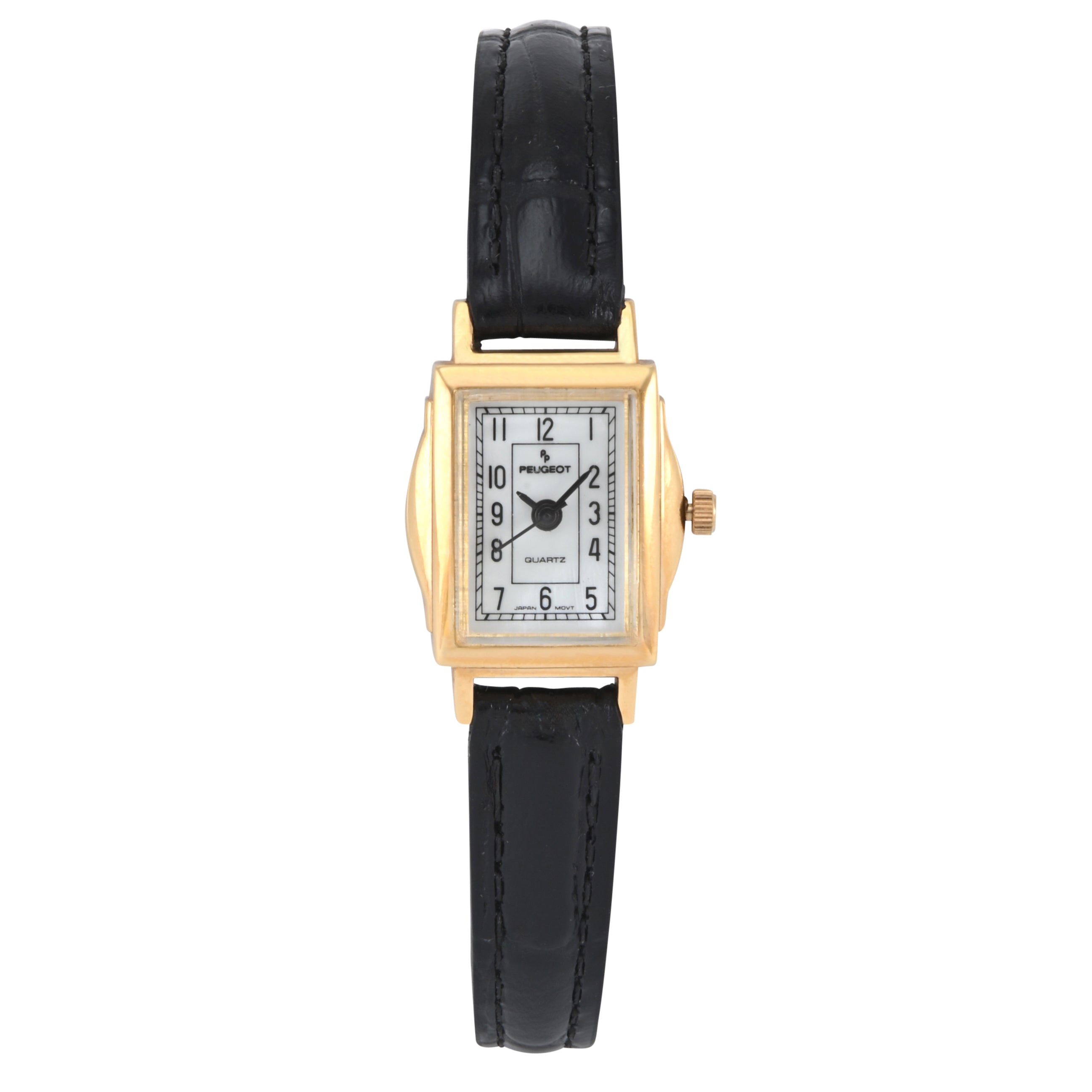 Women's 14K Gold-Plated Rectangular Small Face Watch with Leather Strap