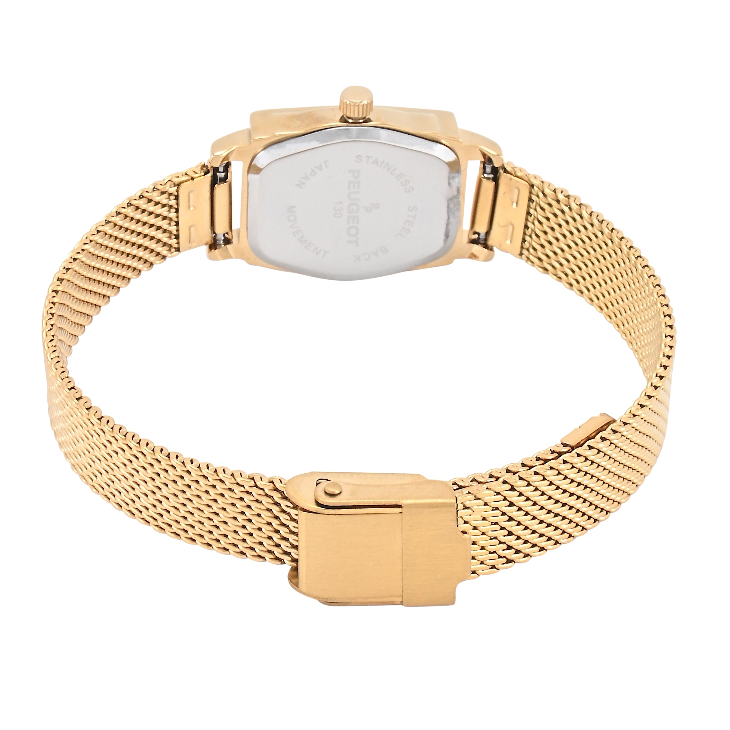 Women's Vintage 14K Gold-Plated Rectangular Small Face Watch with Gold Mesh Bracelet