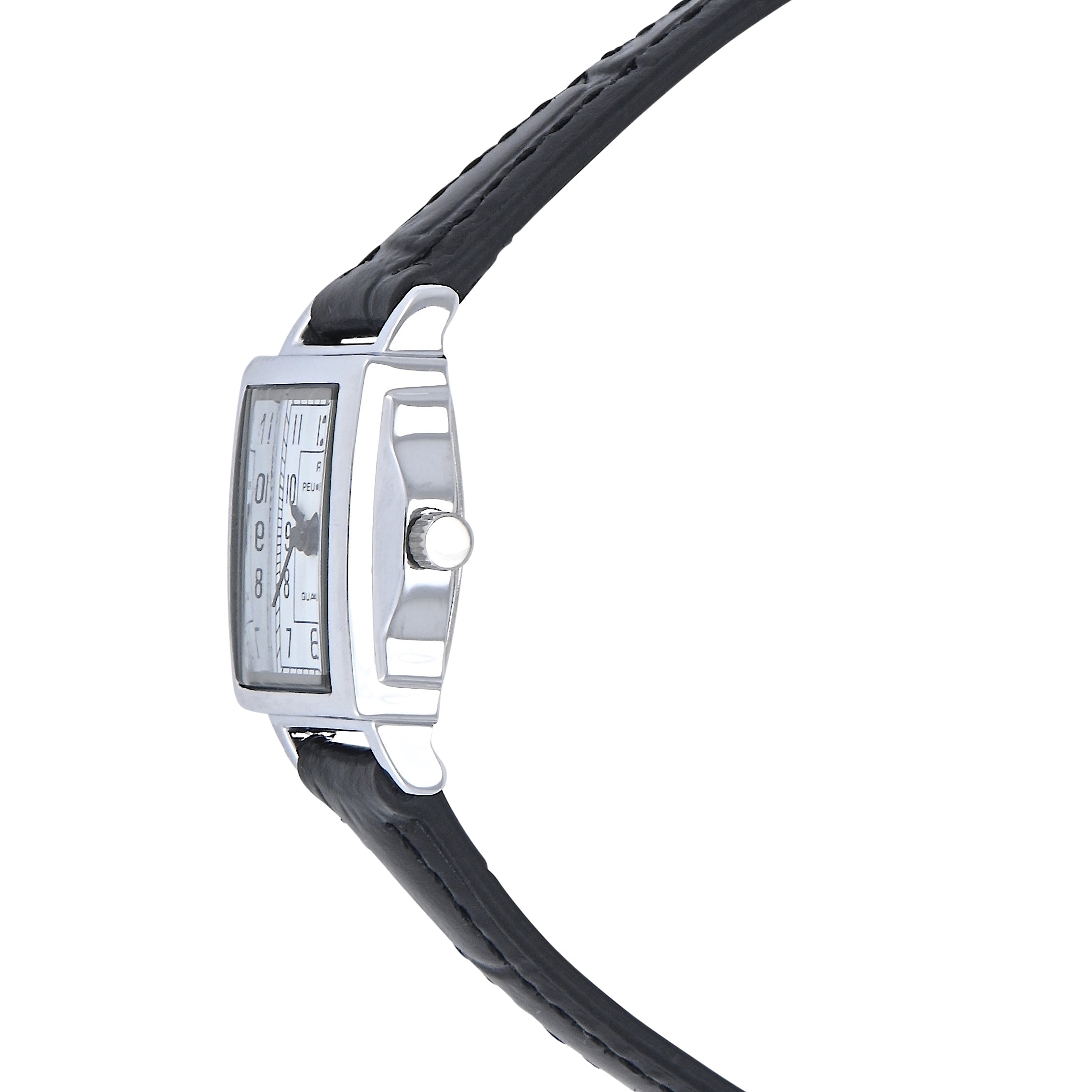 Women's Vintage Rectangular Silver Case Small Face Watch with Leather Strap