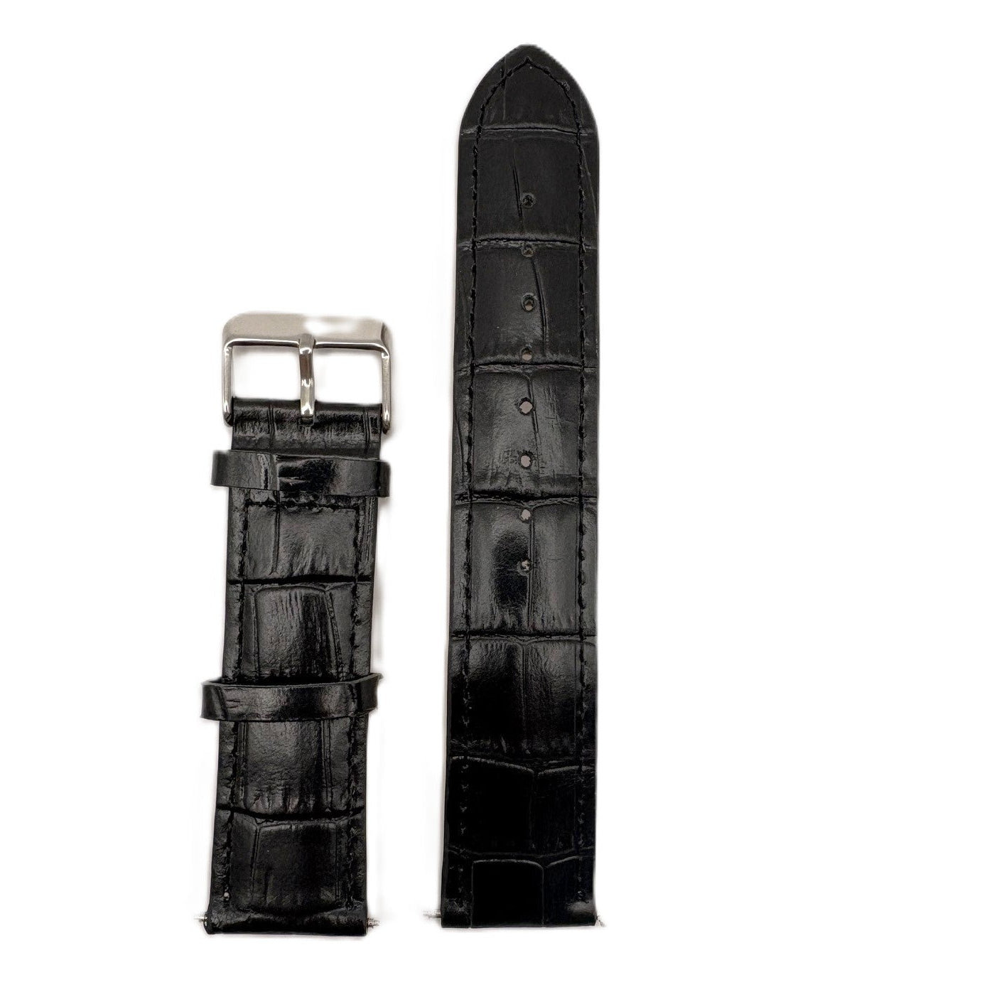 Men's Black Croc Embossed Leather Strap- Silver Buckle | 22MM