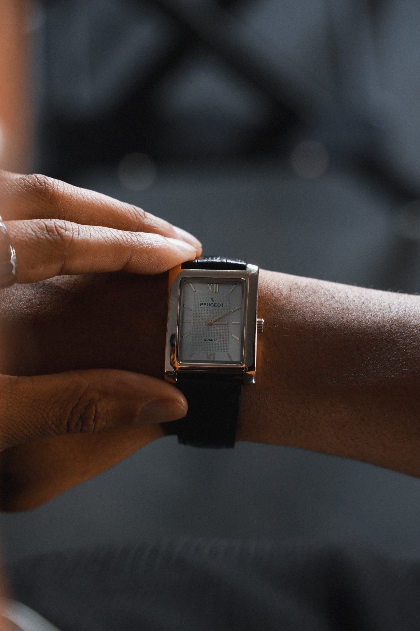 Men's 30X40mm Gold Tank Shape Watch with Black Strap