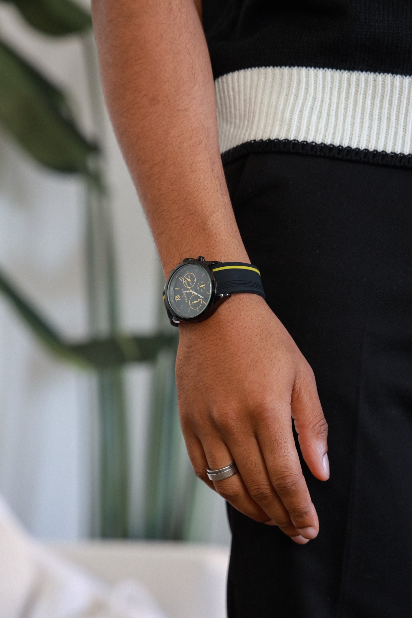 Men's 46mm Yellow Multi-Function Sport Rubber Watch