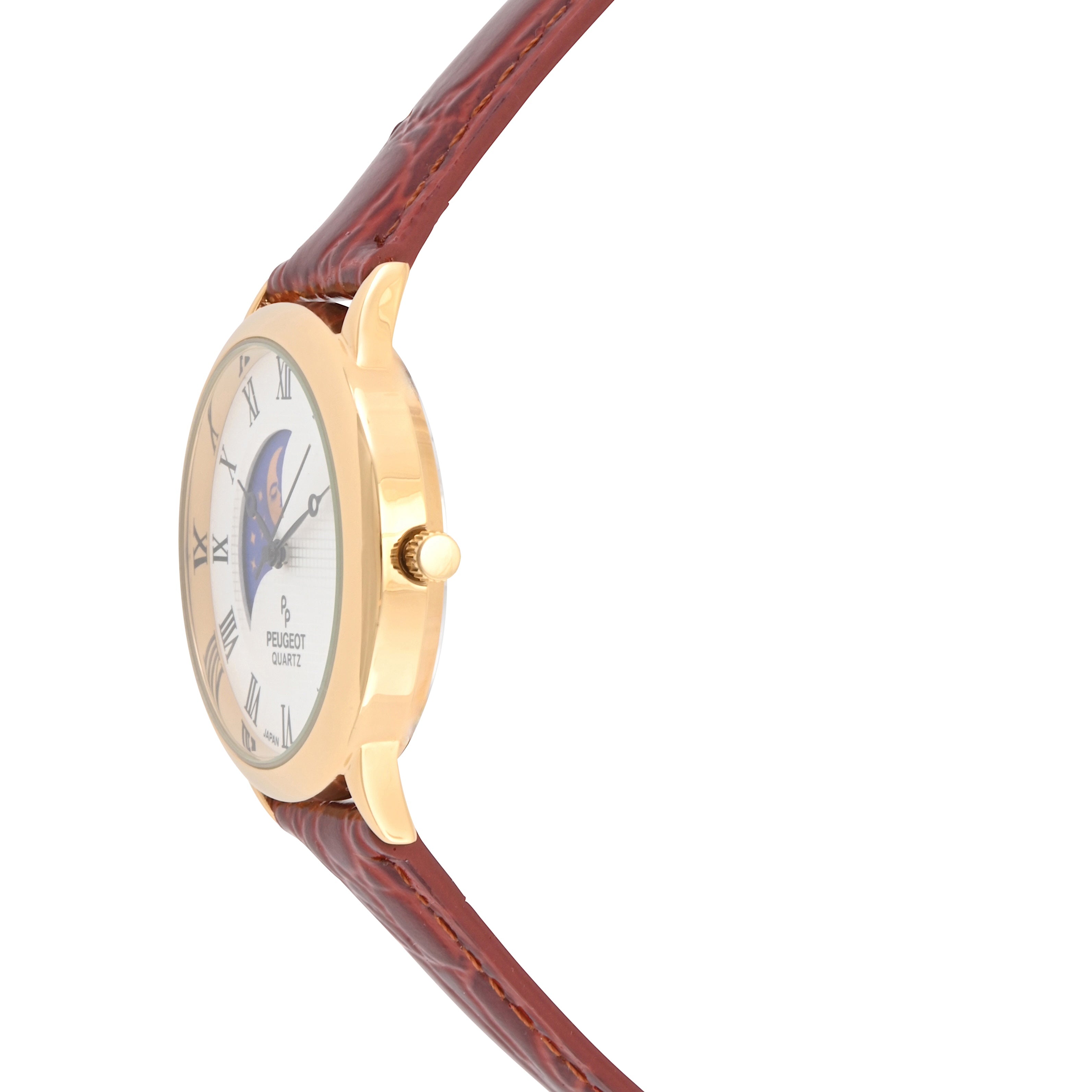 Men's 38mm Brown Sun-Moon Leather Strap watch