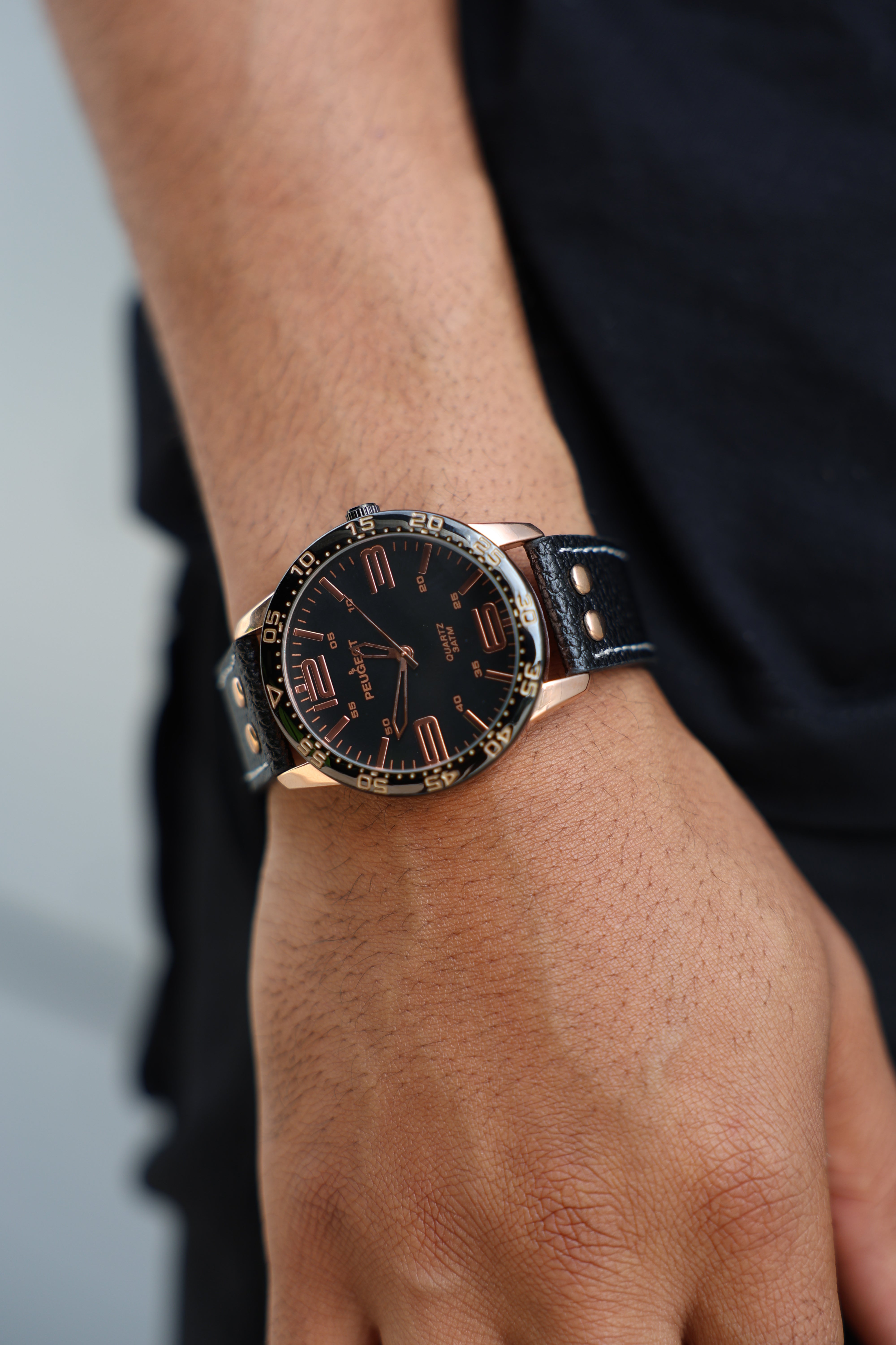 Men's 44mm Brown Bold Numeral Sport Leather Strap Watch