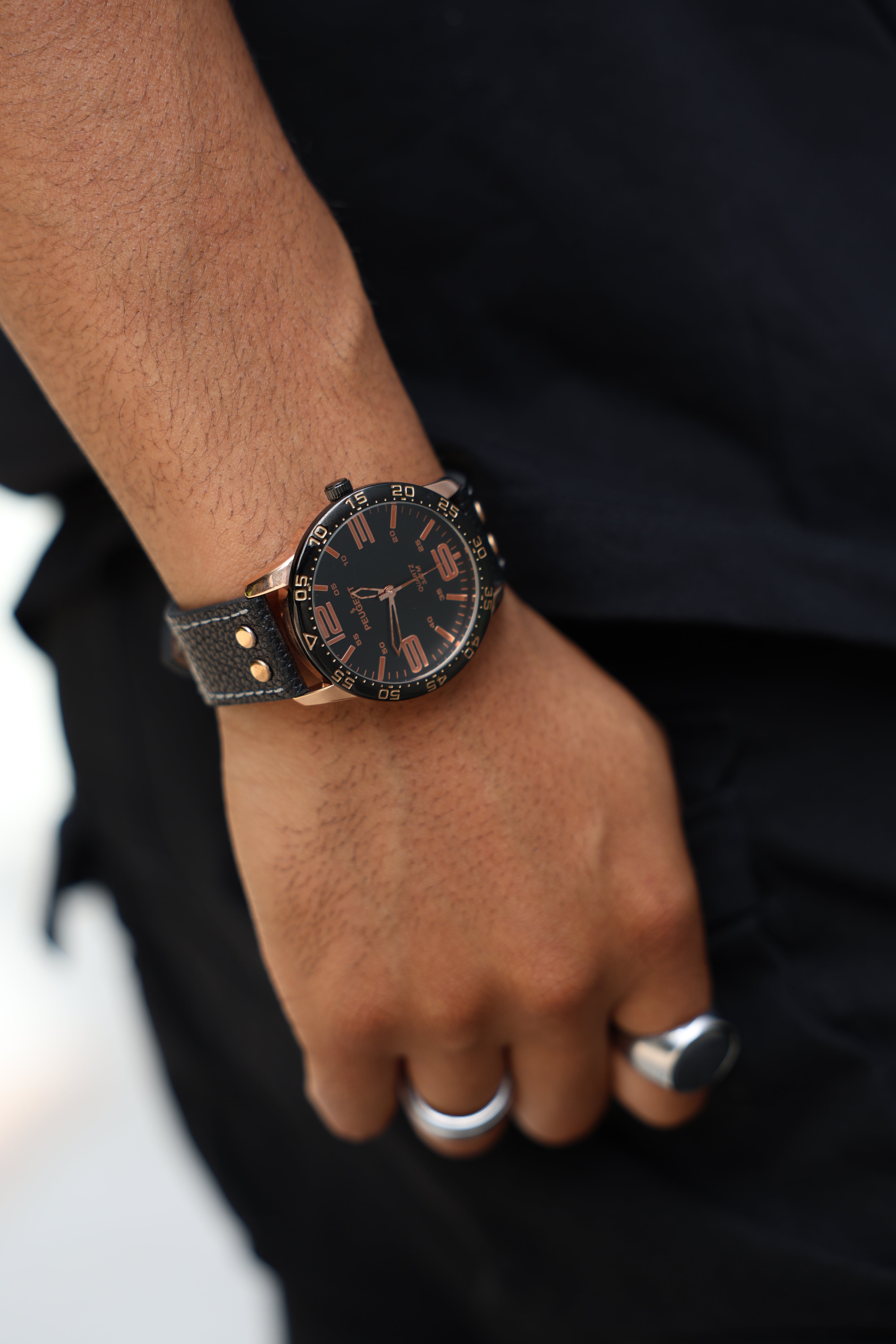 Men's 44mm Brown Bold Numeral Sport Leather Strap Watch