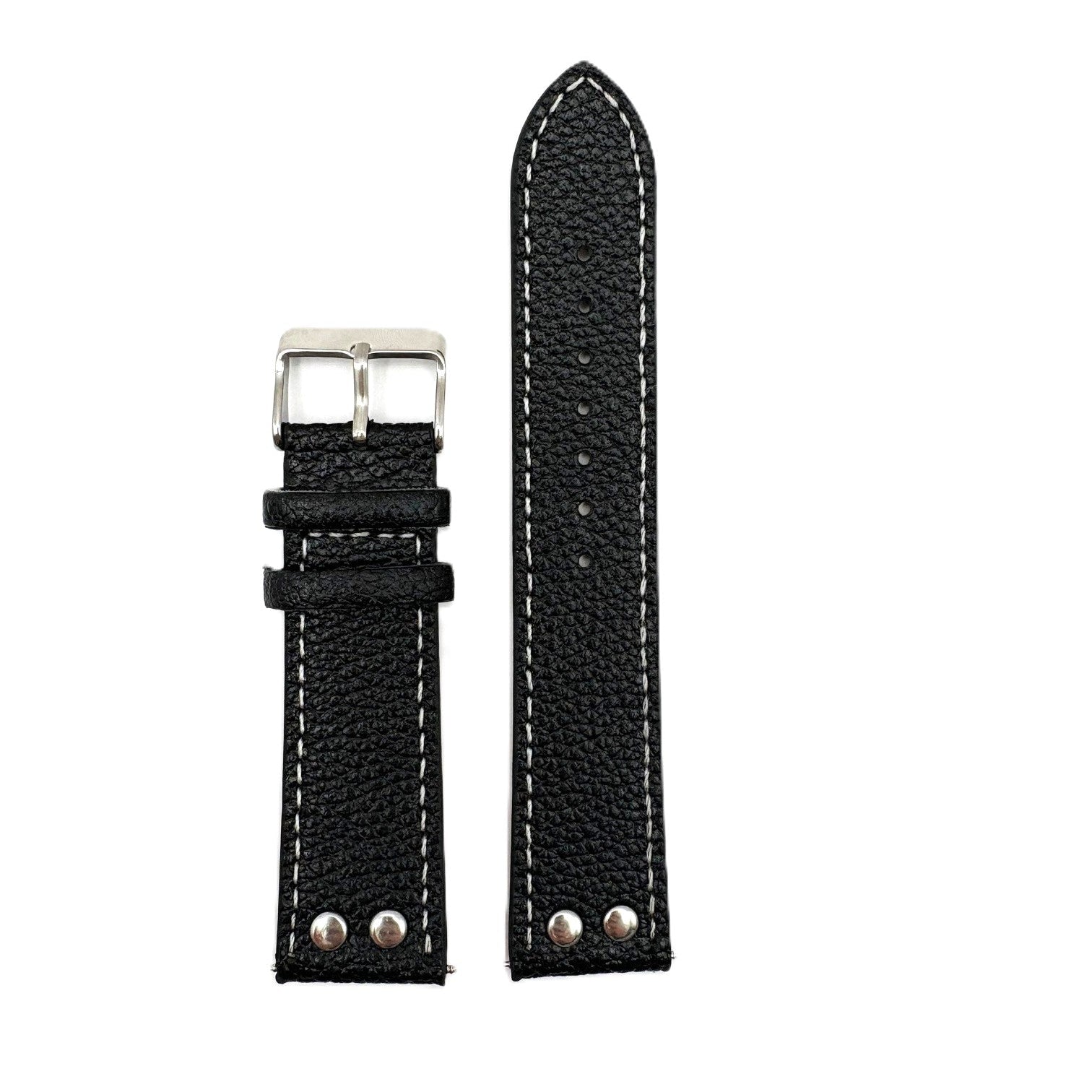 Men's Black Textured Leather Strap with Screw Accents - Silver Buckle | 22MM