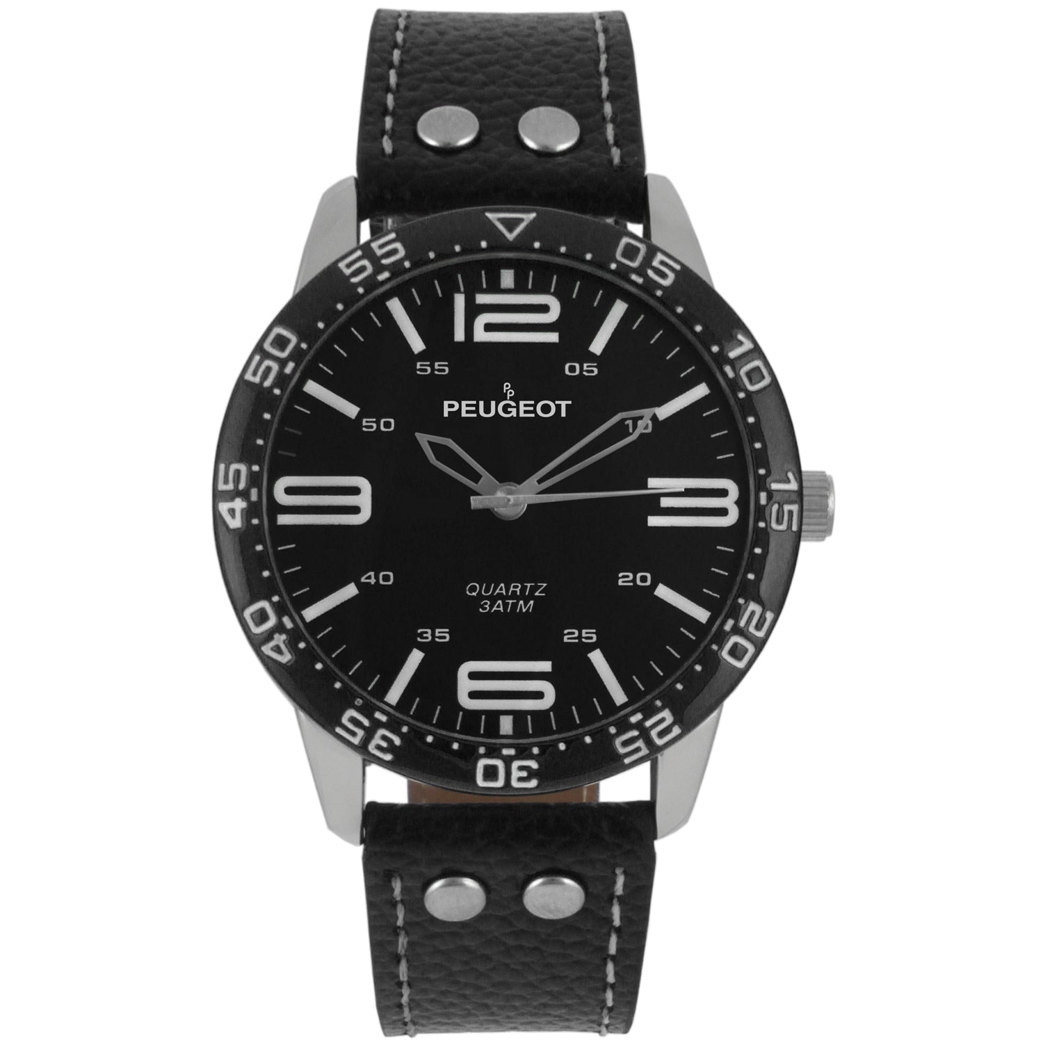 Men's 44mm Black Bold Numeral Sport Leather Strap Watch