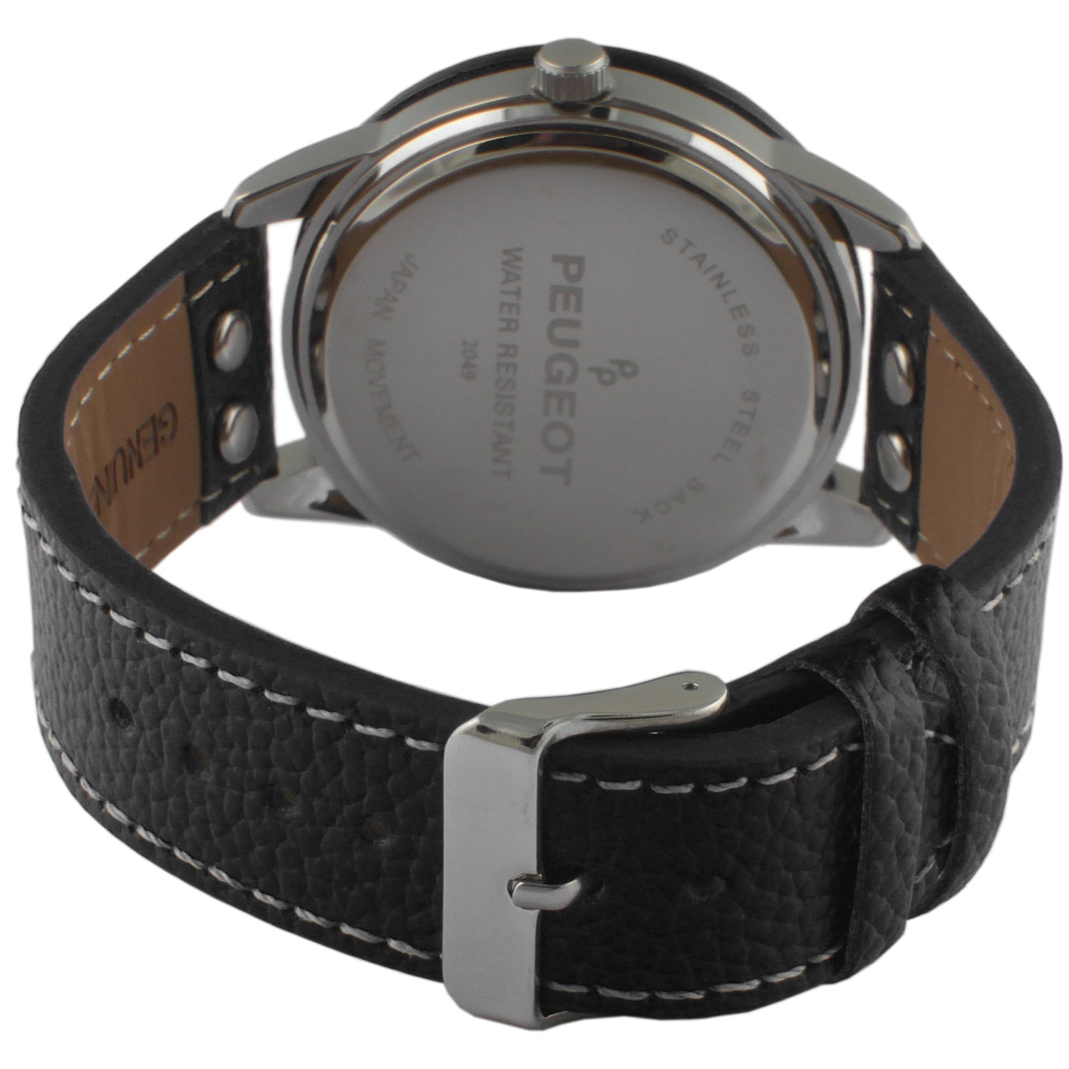 Men's 44mm Black Bold Numeral Sport Leather Strap Watch