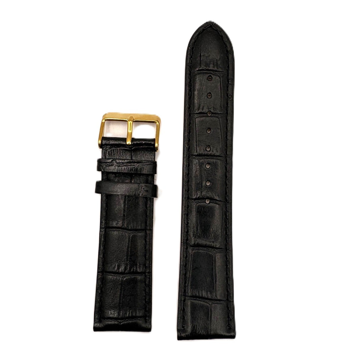 Men's Black Croc Embossed Leather Strap- Gold Buckle | 22MM