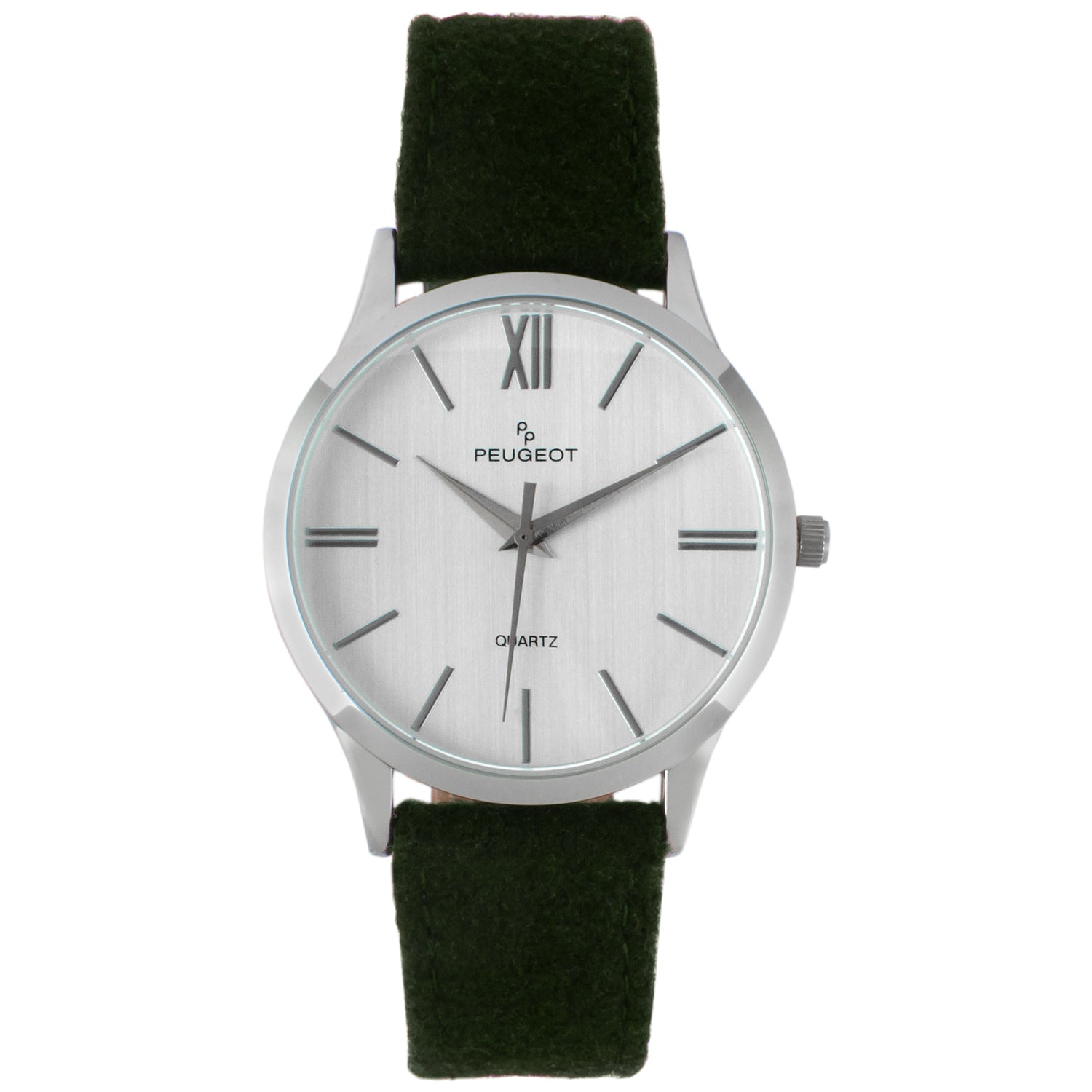 Men's Round 40mm Steel Case with Green Wool/Leather Strap