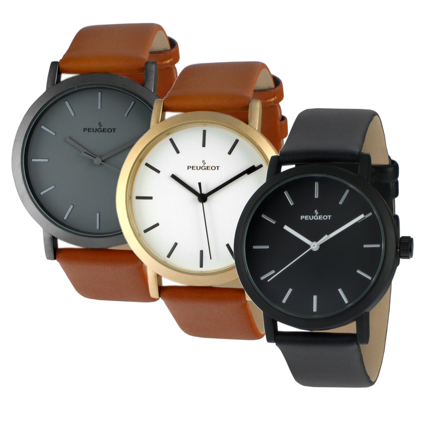 Men's 40mm Brown Minimalist Calfskin Leather Strap Watch
