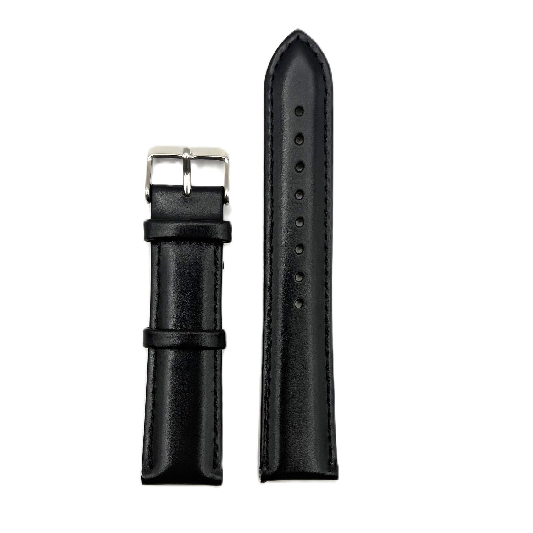 Men's Black Smooth Leather Strap- Silver Buckle | 20MM