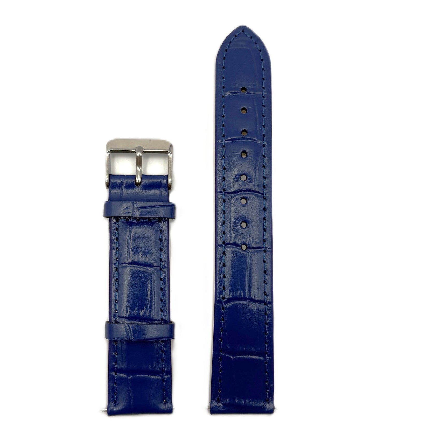 Men's Blue Croc Embossed Leather Strap- Silver Buckle | 20MM