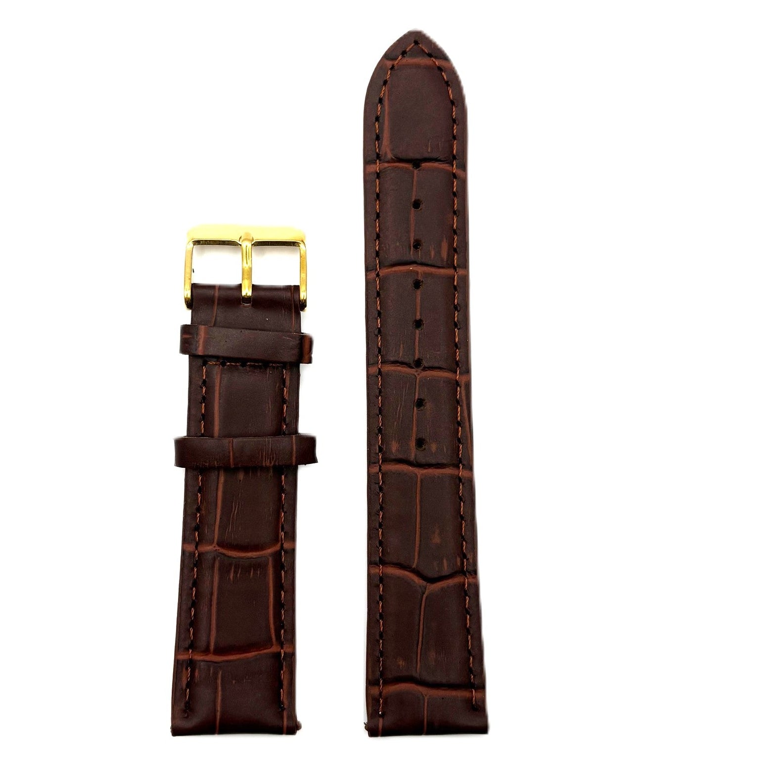 Men's Dark Brown Croc Embossed Leather Strap- Gold Buckle | 20MM