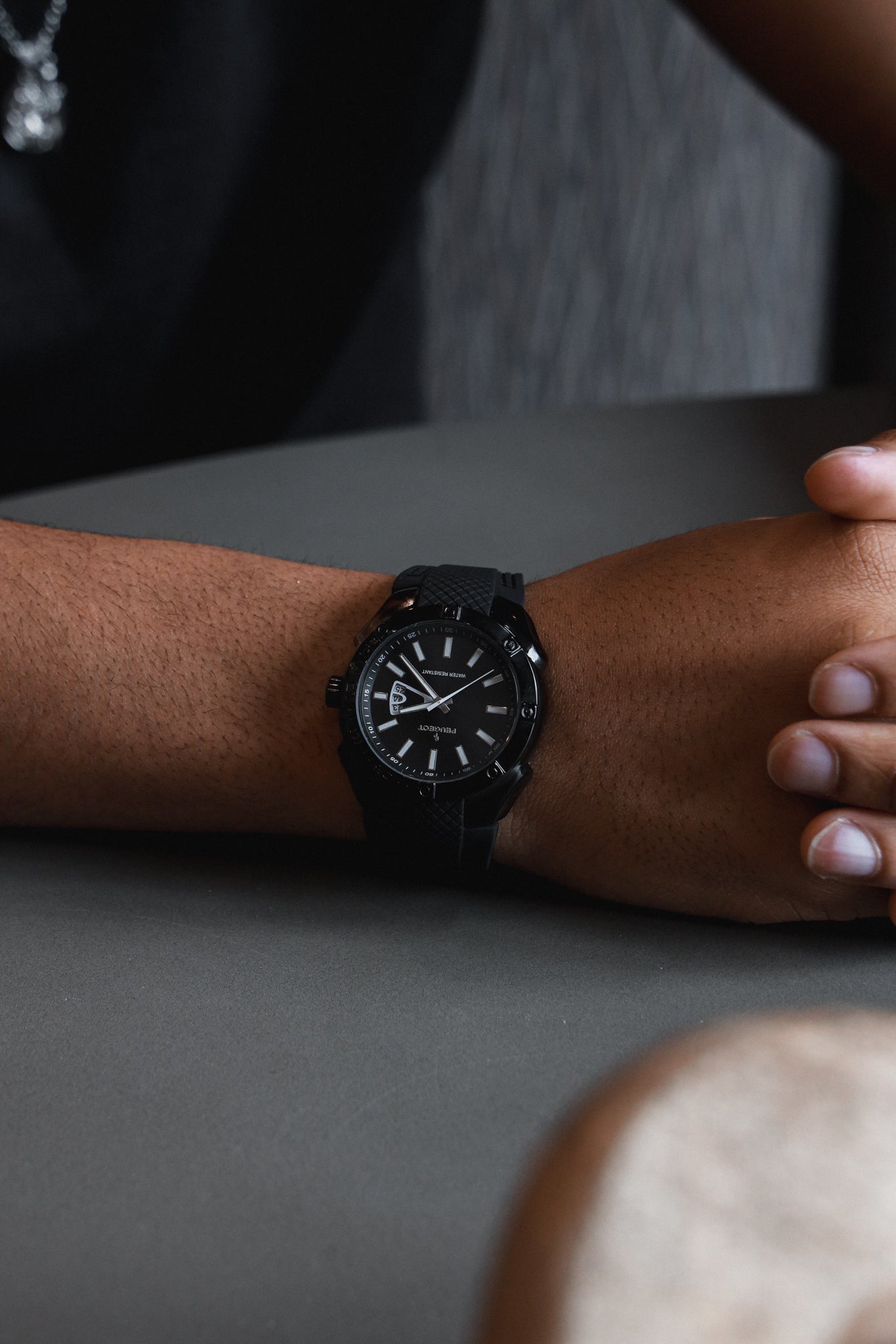 Men's 44mm Black Sport Calendar Stitched Rubber Band Watch