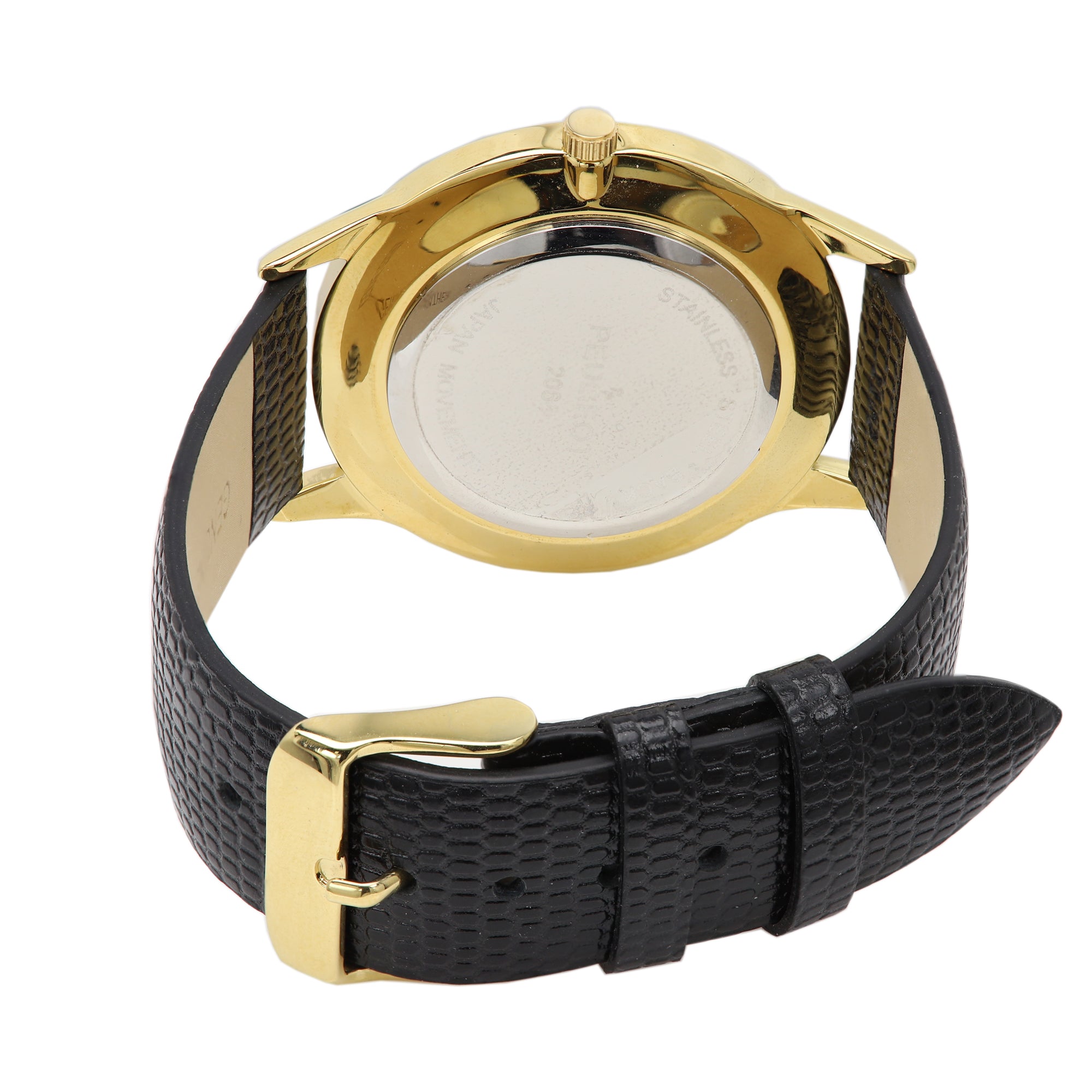 Men Gold Leather Dress Watch & Pen Gift Set