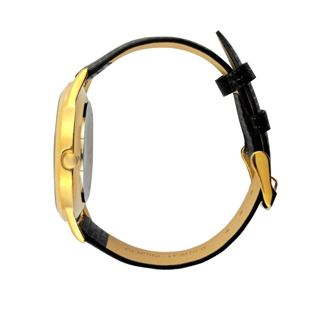 Men Black Leather Dress Watch & Pen Gift Set