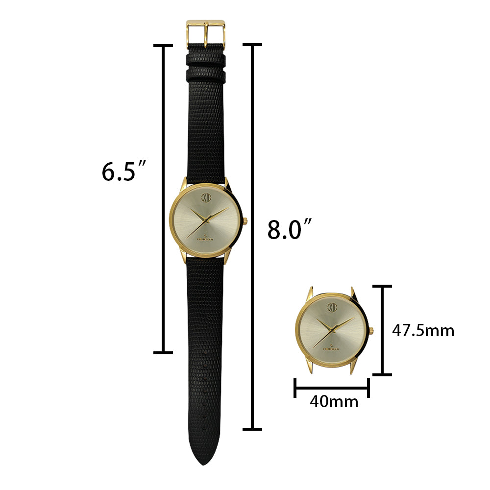 Men Gold Leather Dress Watch & Pen Gift Set
