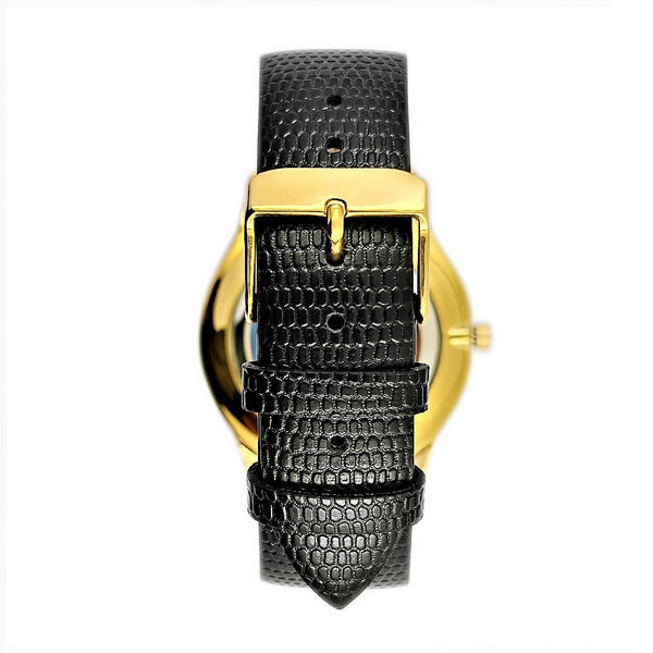 Peugeot Mens Slim Case Dome Quartz Watch with Leather Strap, Black, 1