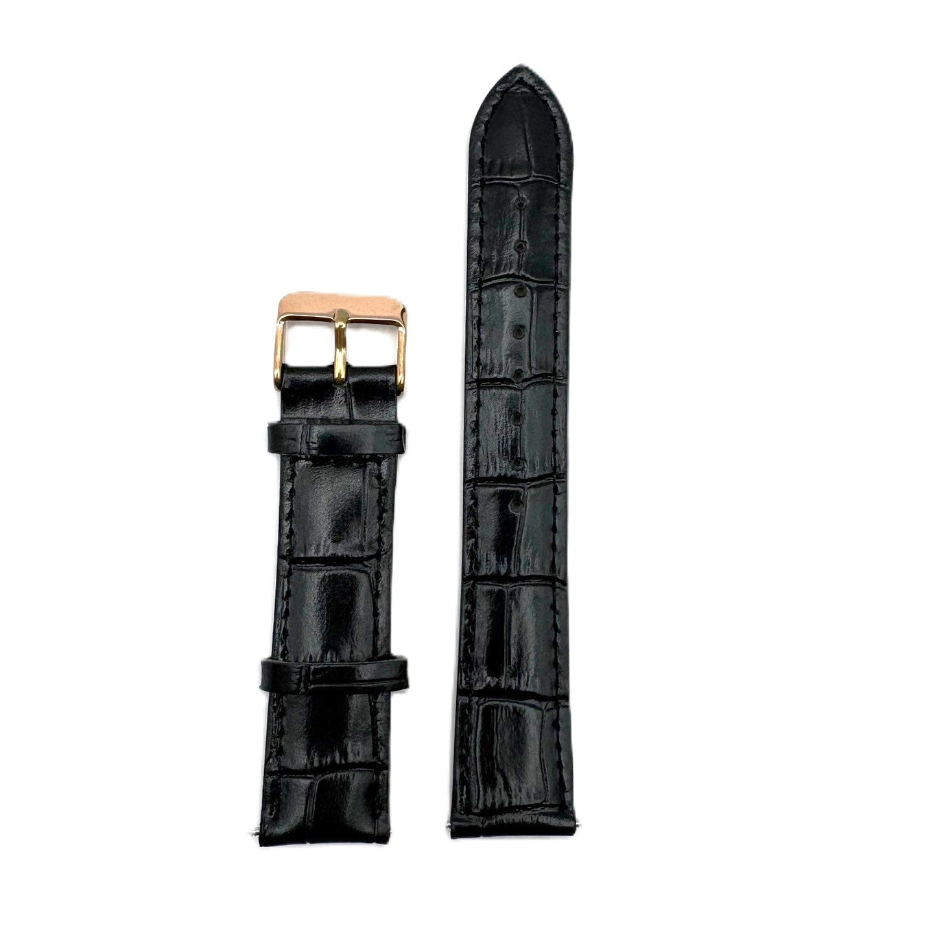 Men's Black Croc Embossed Leather Strap- Rose-Gold Buckle | 20MM
