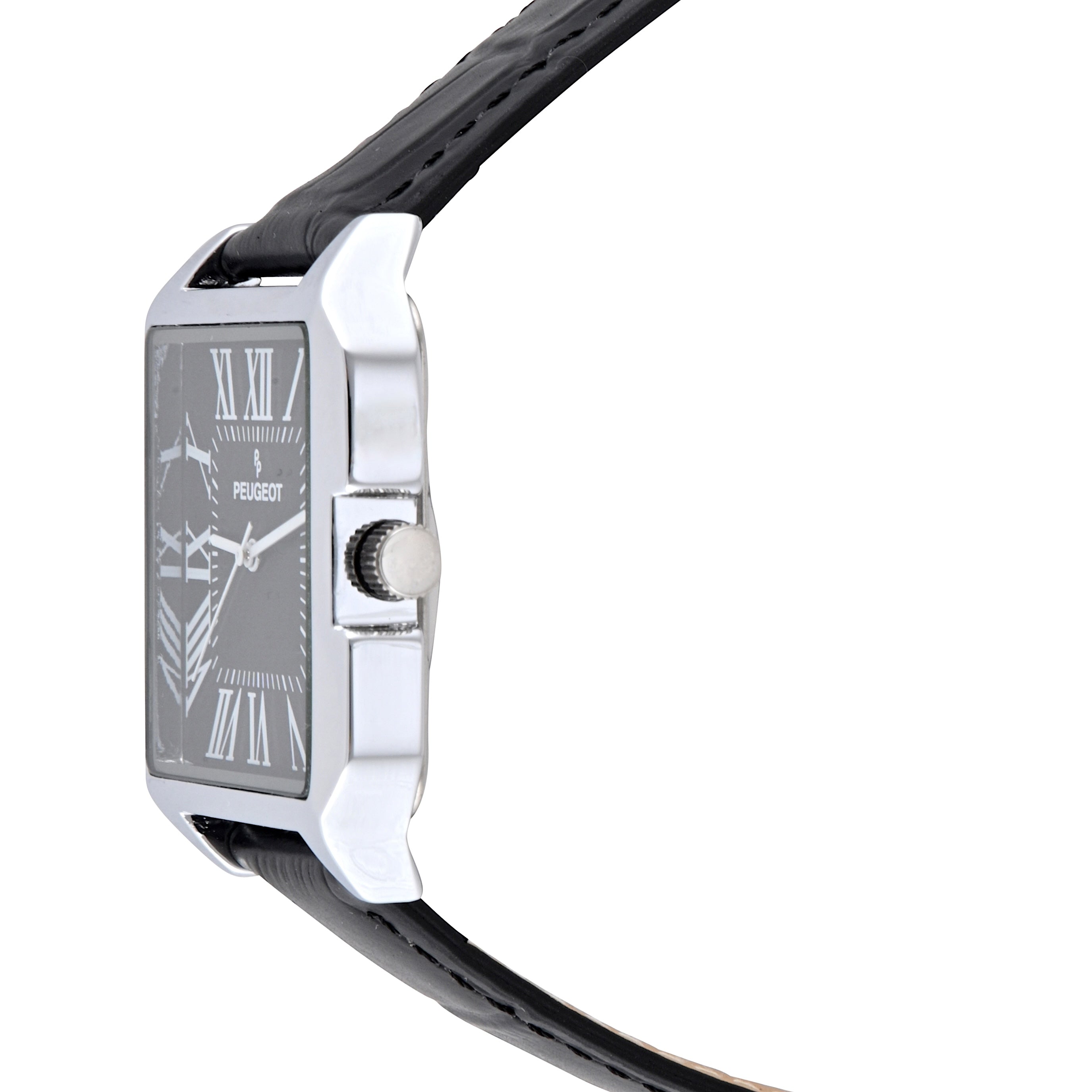 Men's Black Dial Square Vintage Dress Watch with Roman Numeral Dial and Black Leather Strap