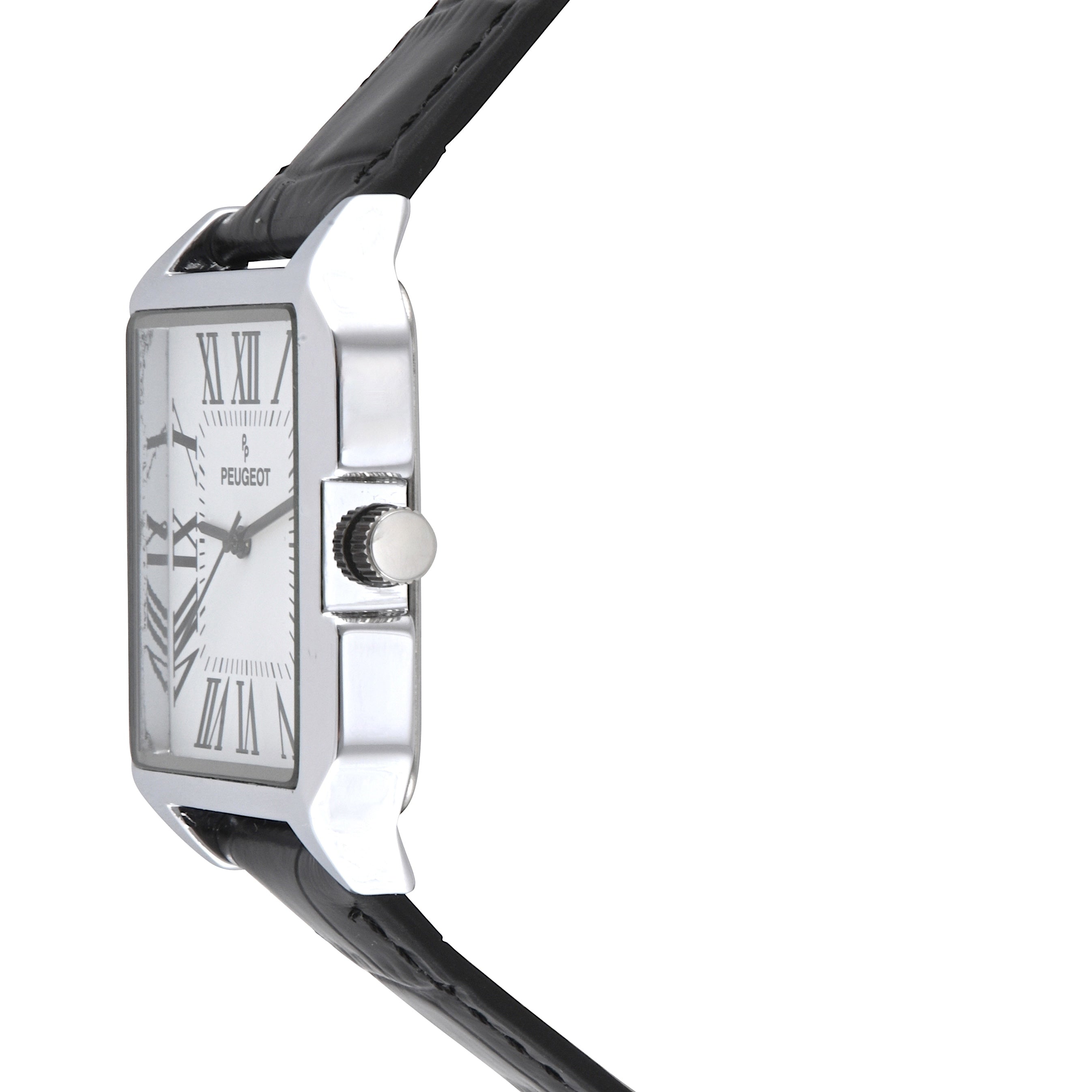 Men's White Dial Square Vintage Dress Watch with Roman Numeral Dial and Black Leather Strap