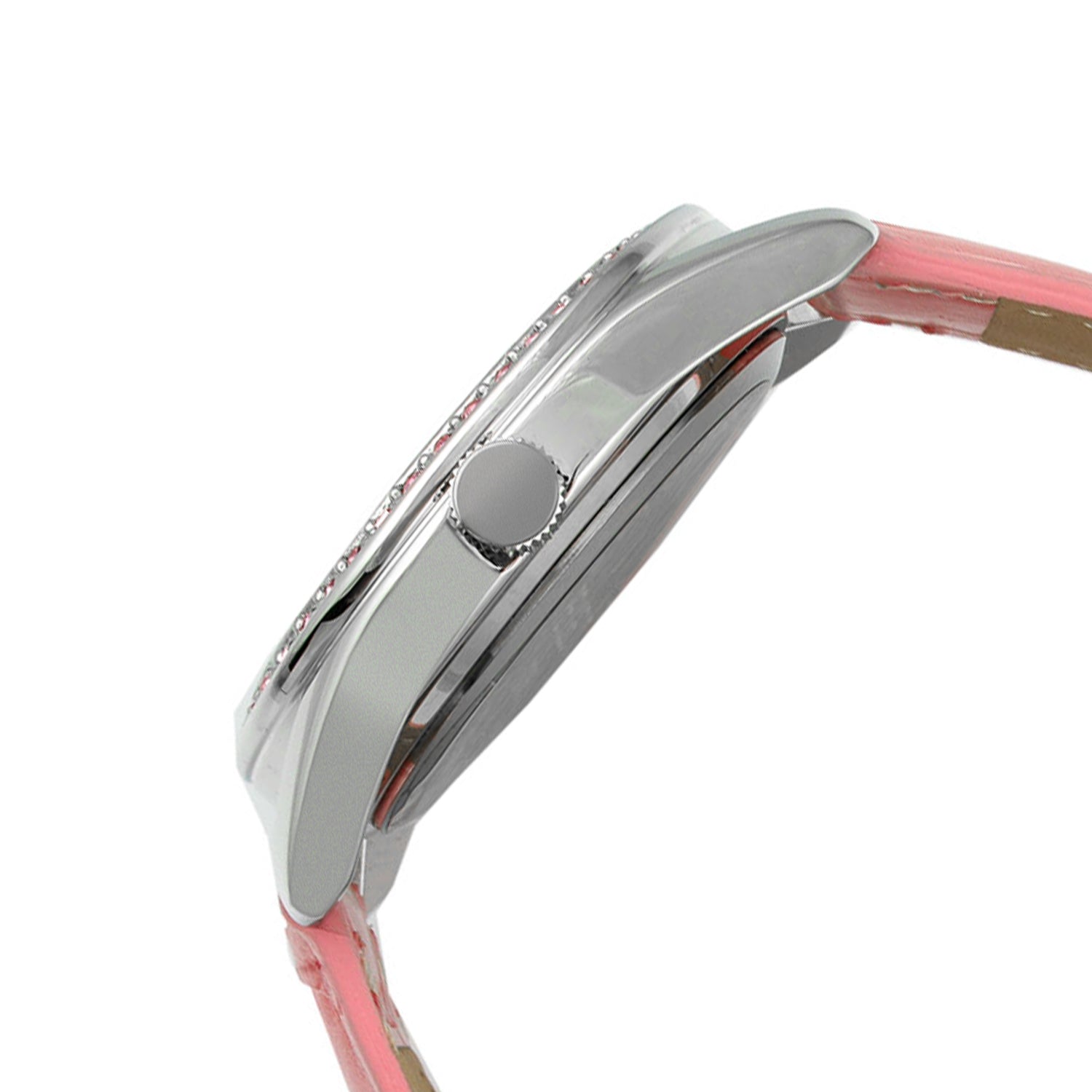 Women's Pink Watch 40mm Bold Crystal Bezel Leather Strap