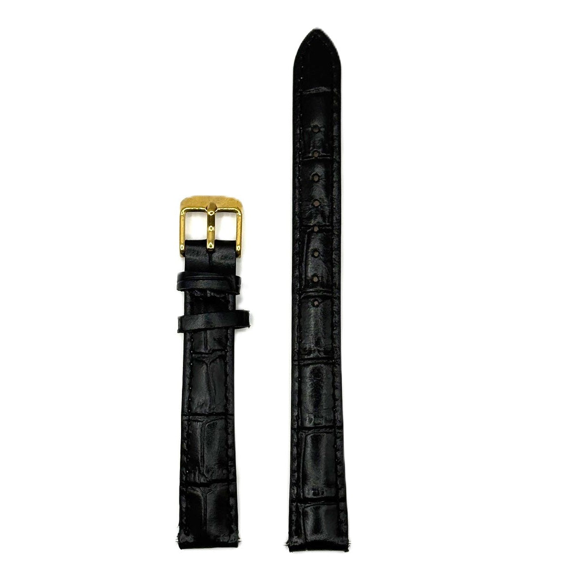 Women's Black Croc Embossed Leather Strap- Gold Buckle | 14MM