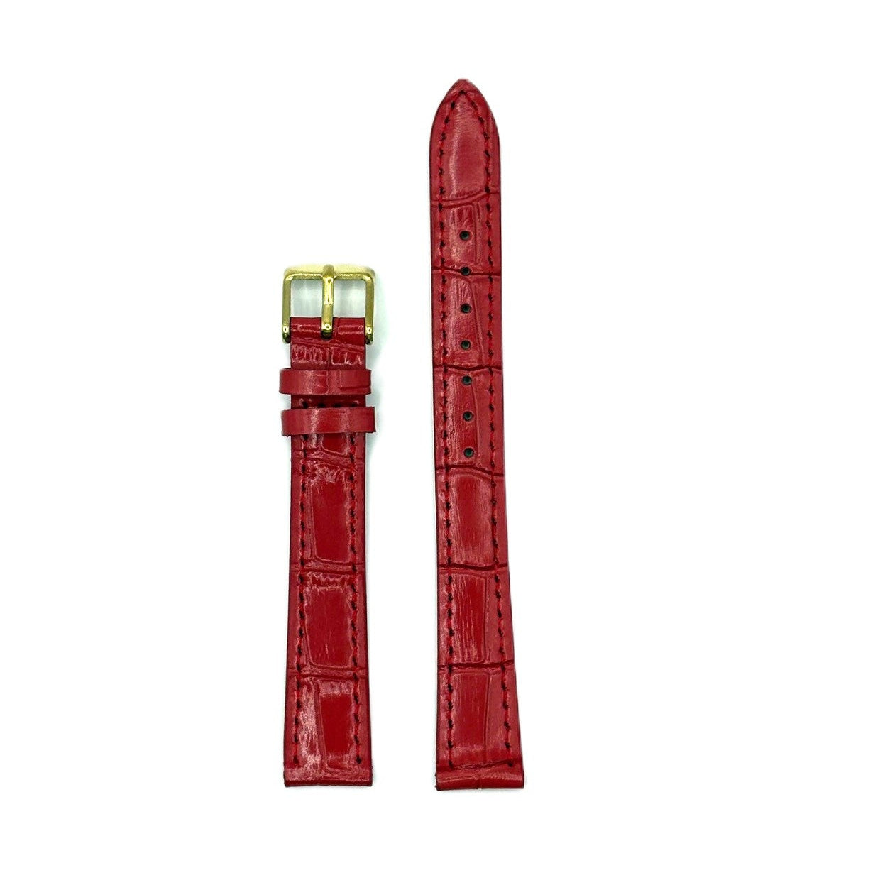 Women's Red Croc Embossed Leather Strap- Gold Buckle | 14MM