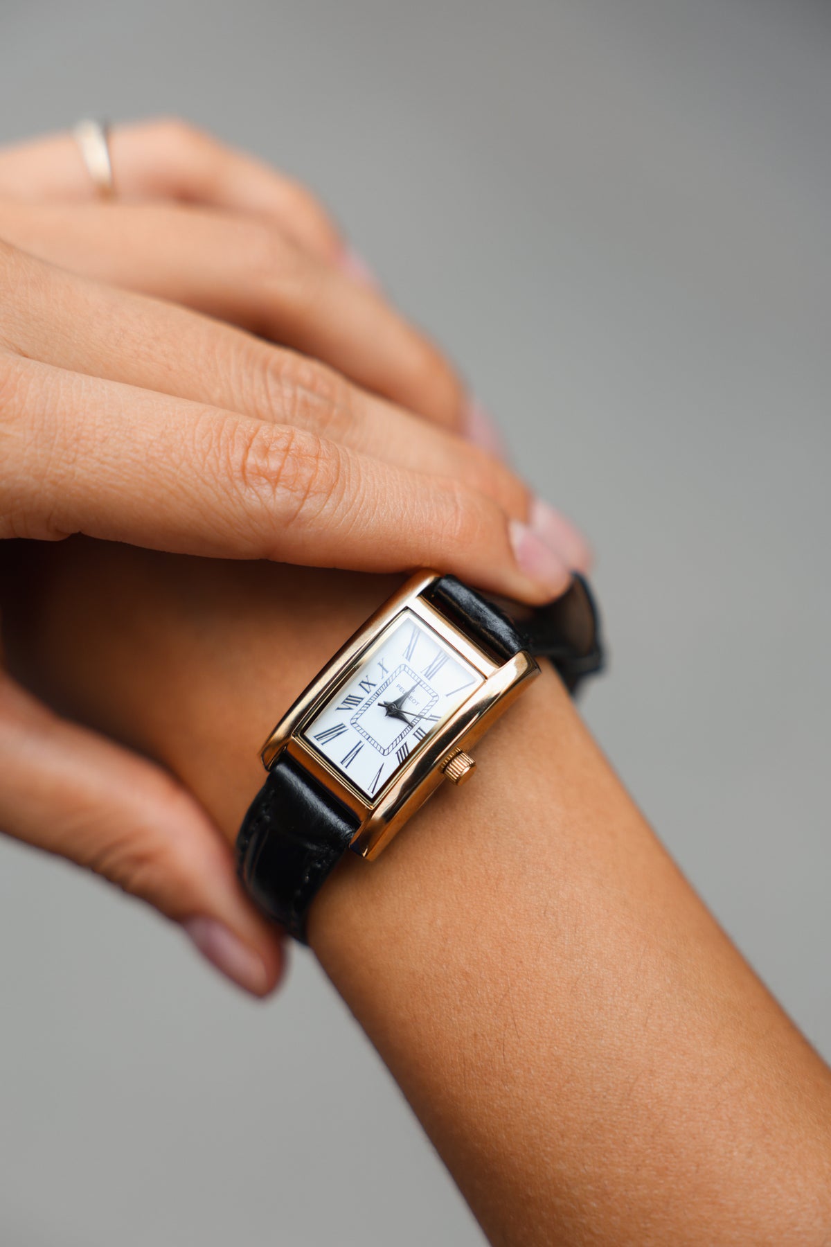 Women's 34x20mm White Roman Dial Tank Dress Watch with Black Leather Strap