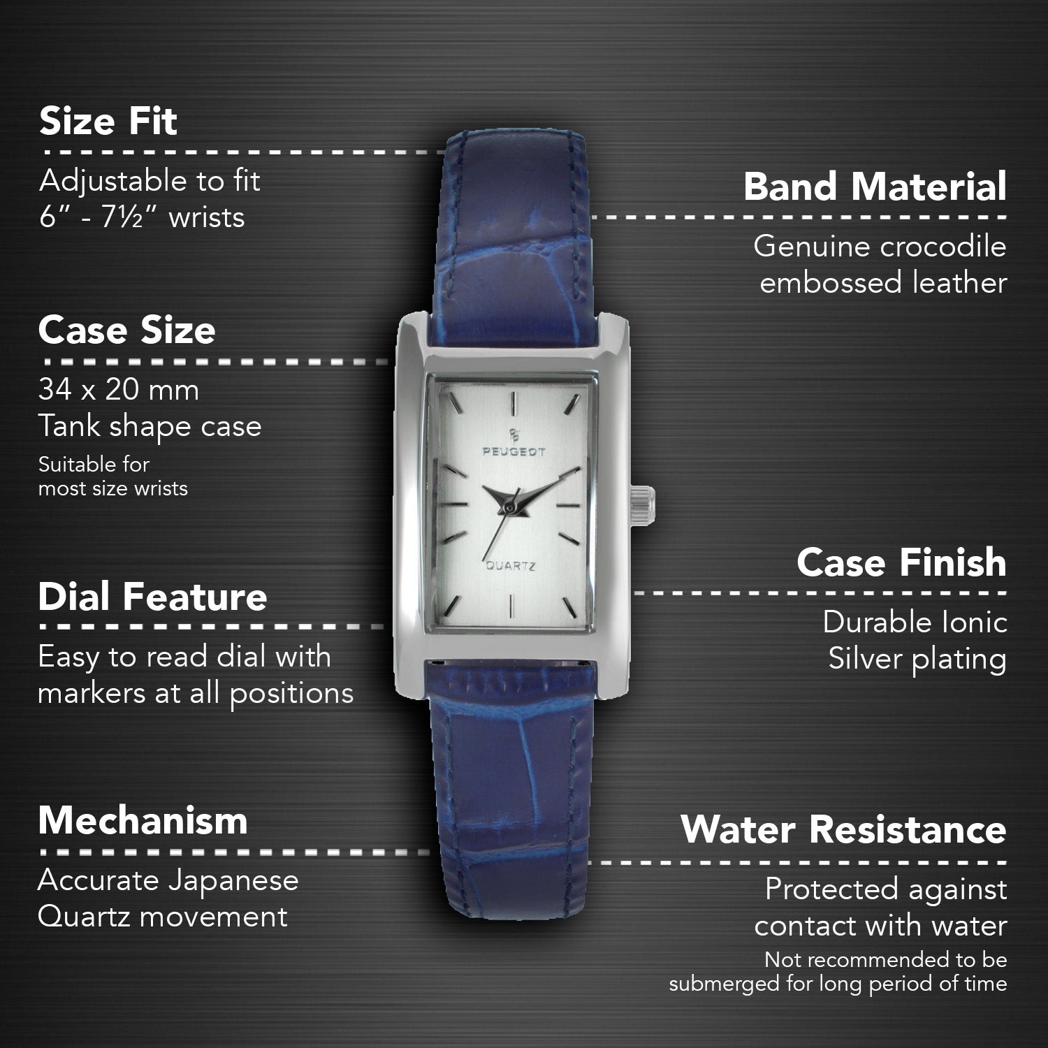 Women's Watch 34x20mm Contour Dress Blue Leather Strap