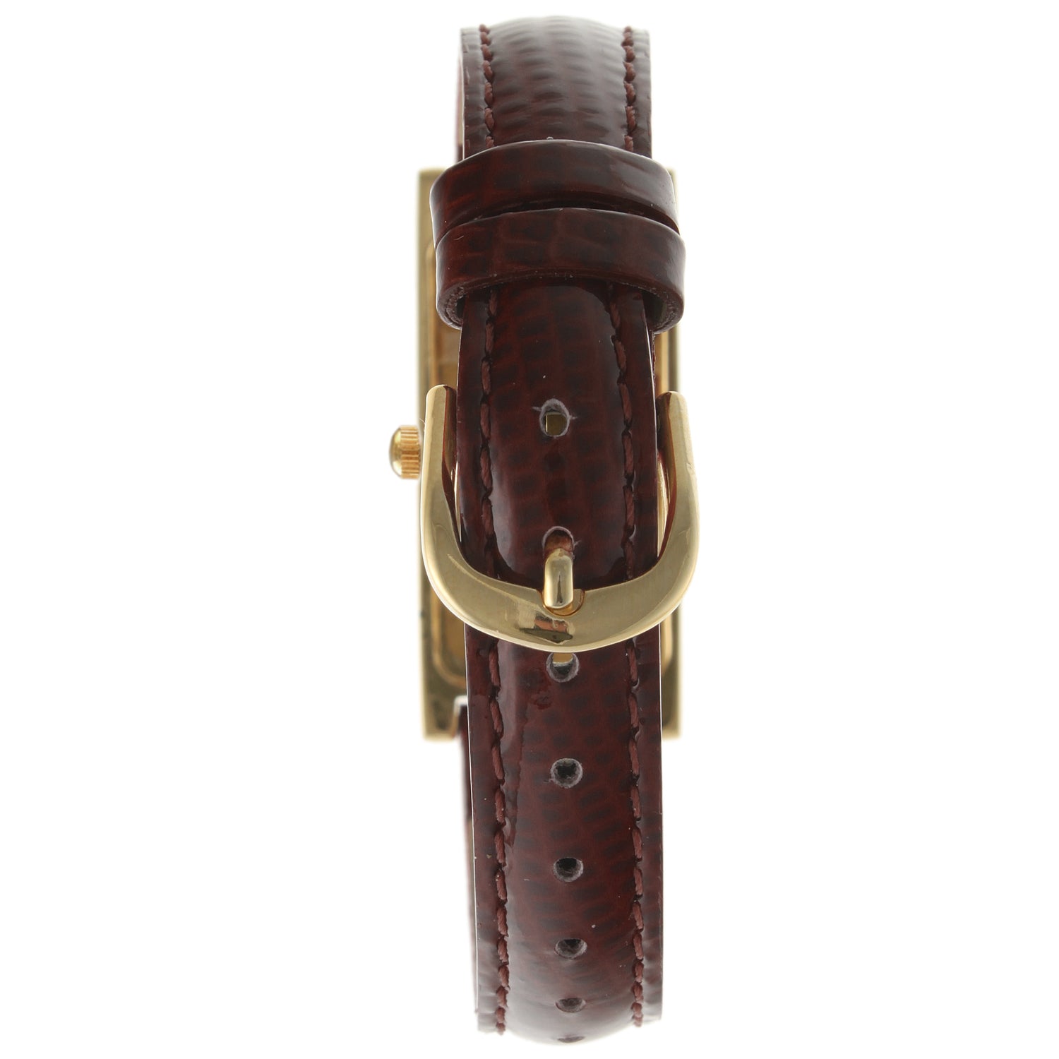 Women's 35x18mm Watch Glossy Brown Leather Strap