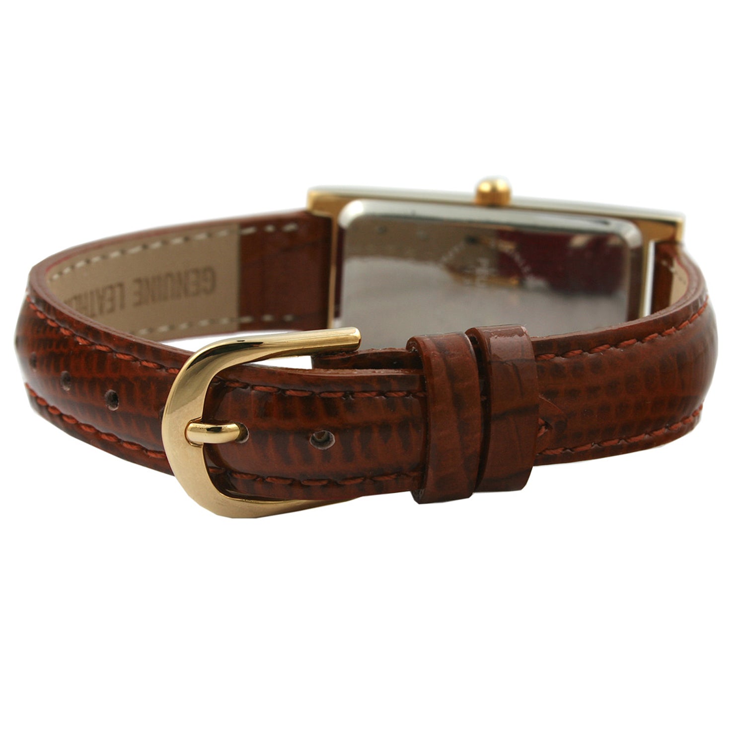 Women's 35x18mm Watch Glossy Brown Leather Strap