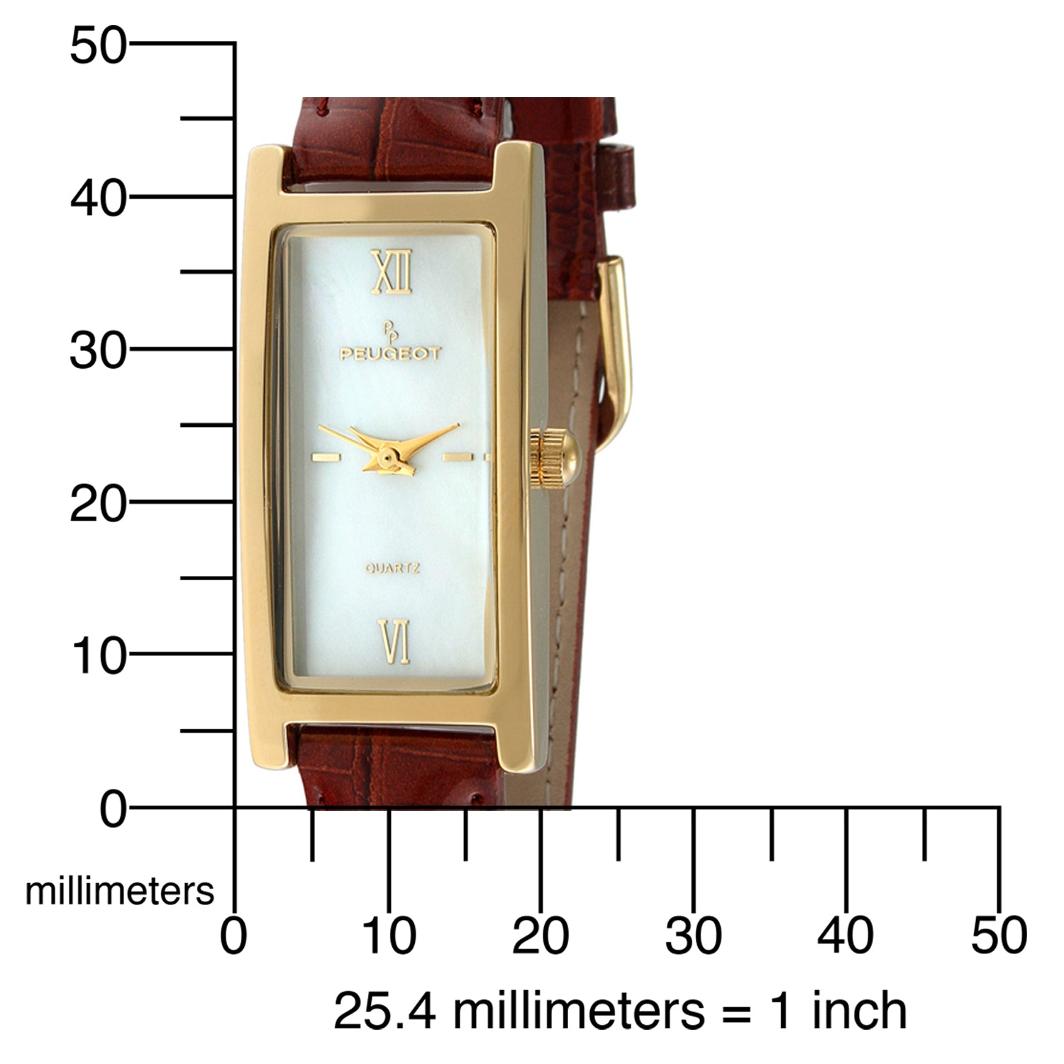 Women's 35x18mm Watch Glossy Brown Leather Strap