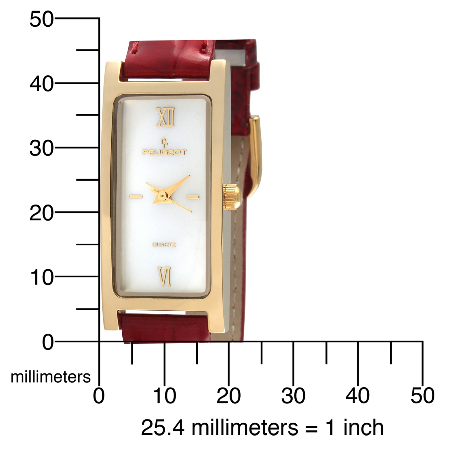 Women's 35x18mm Watch Glossy Red Leather Strap