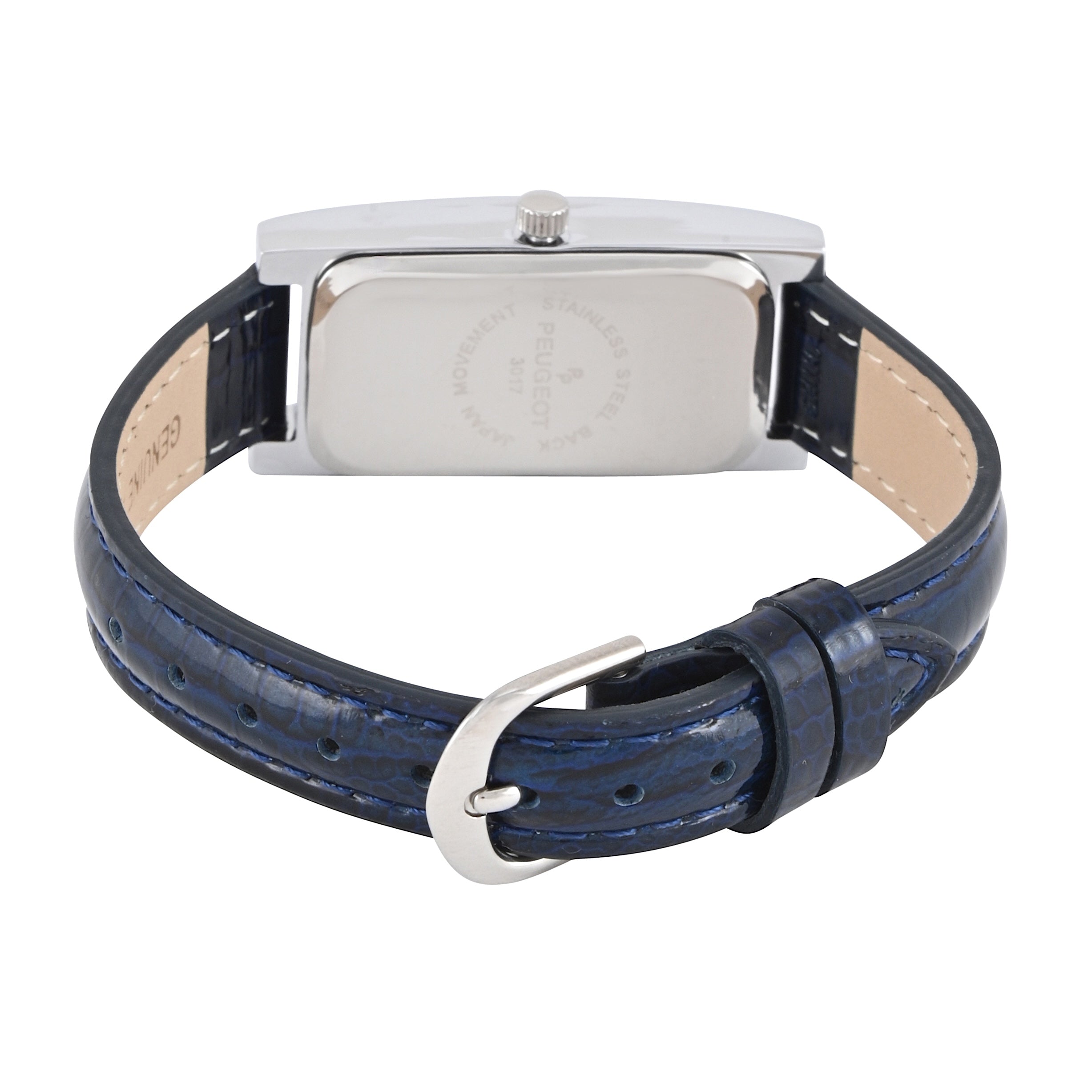 Womens 36x18mm Silver Dial Watch with Glossy Blue Leather Strap