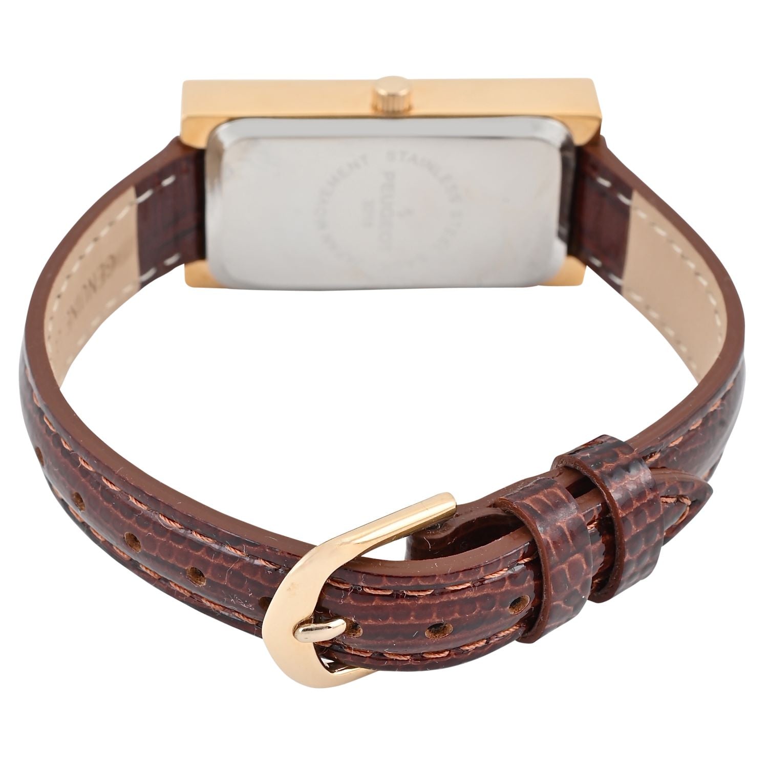 Women's 35x20mm Crystal Bezel Watch with Glossy Brown Leather Strap