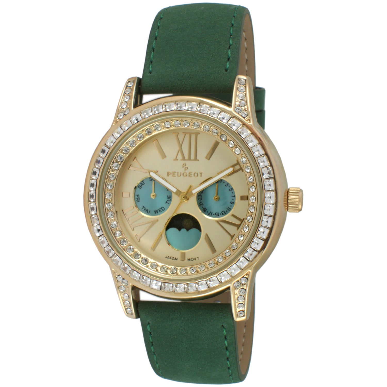 Women's 40mm Multi-Function Watch with Green Suede Strap