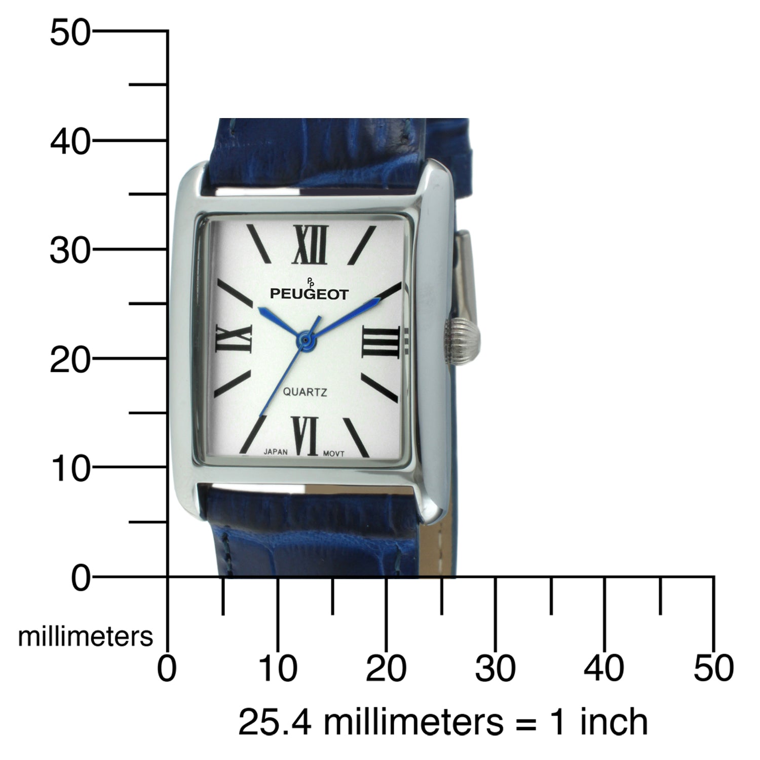 Women's Tank Watch Roman Dial Blue Leather Strap