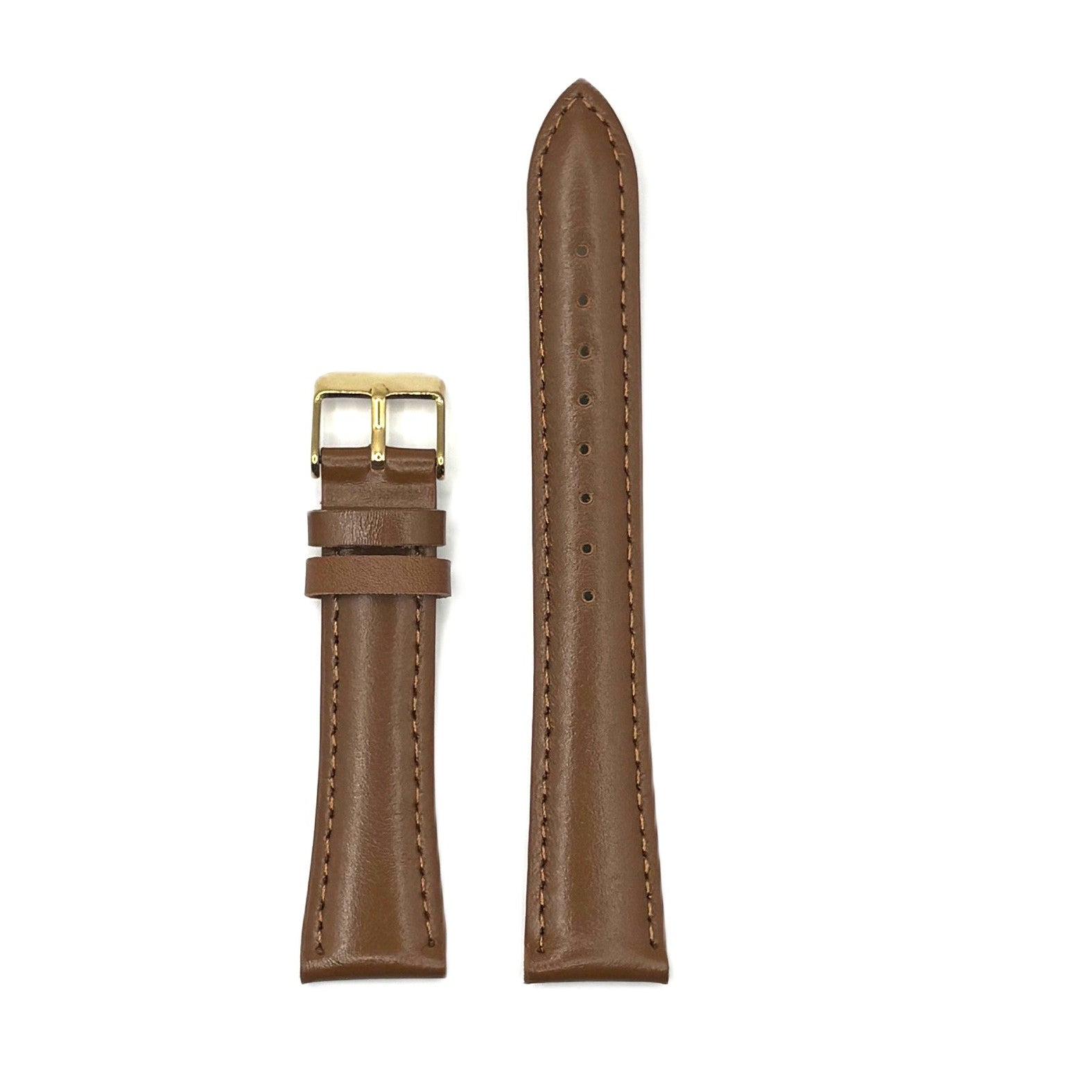 Women's Smooth Brown Leather Strap- Gold Buckle | 20MM