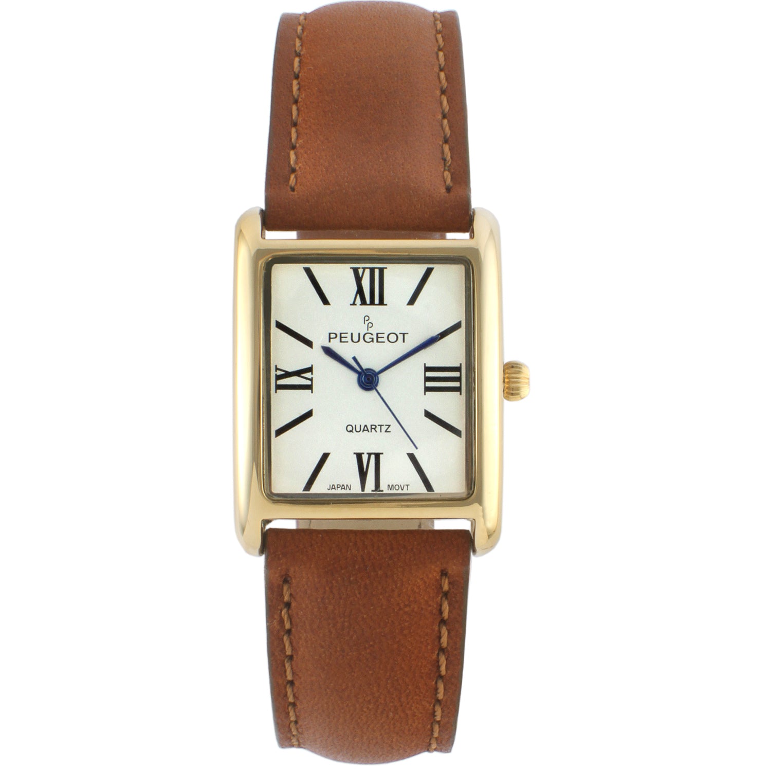 Women's Tank Watch Roman Dial Brown Smooth Leather Strap