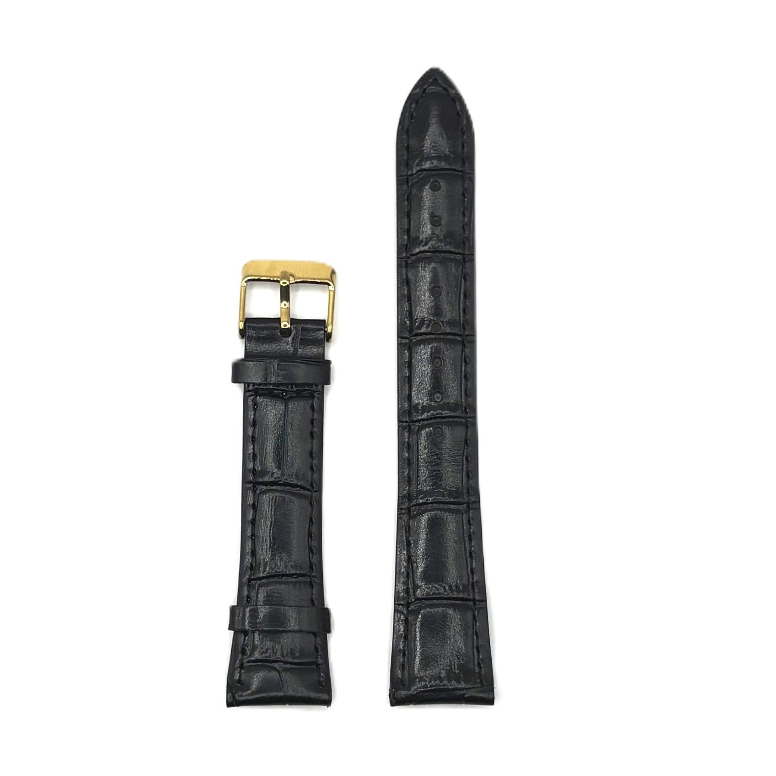 Women's Black Croc Embossed Leather Strap- Gold Buckle | 20MM