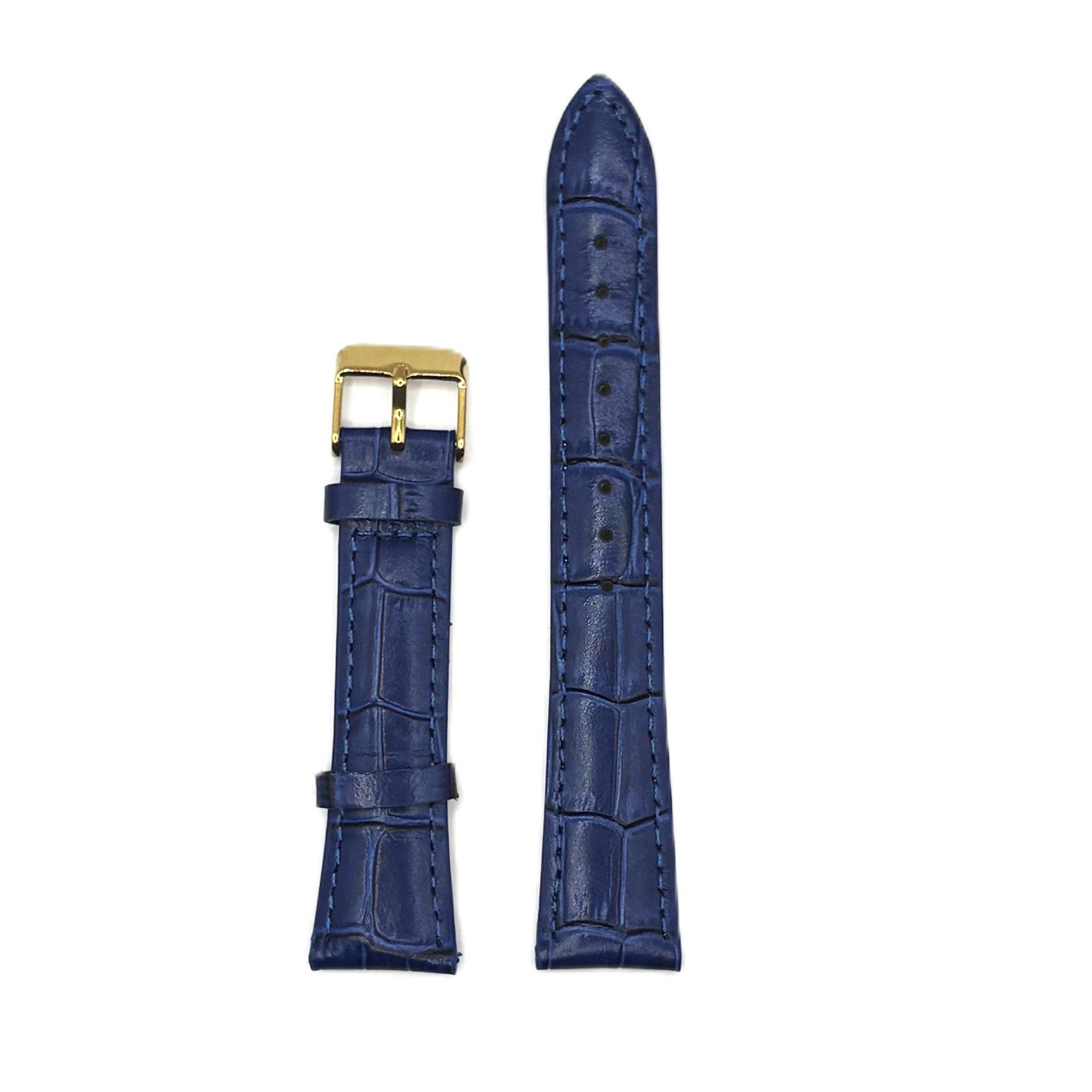 Women's Dark Blue Croc Embossed Leather Strap- Gold Buckle | 20MM