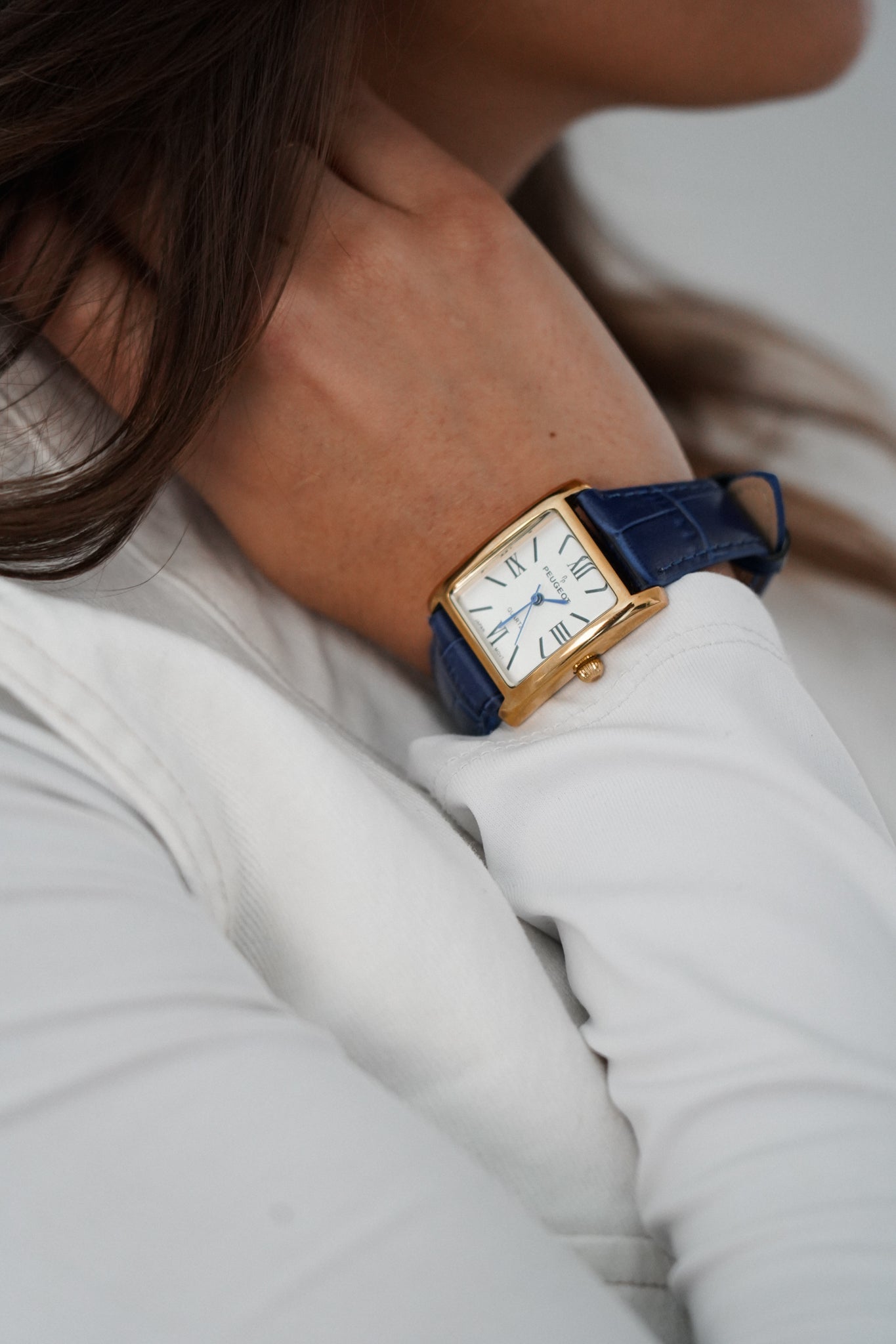 Women's Tank Watch Roman Dial Blue Leather Strap