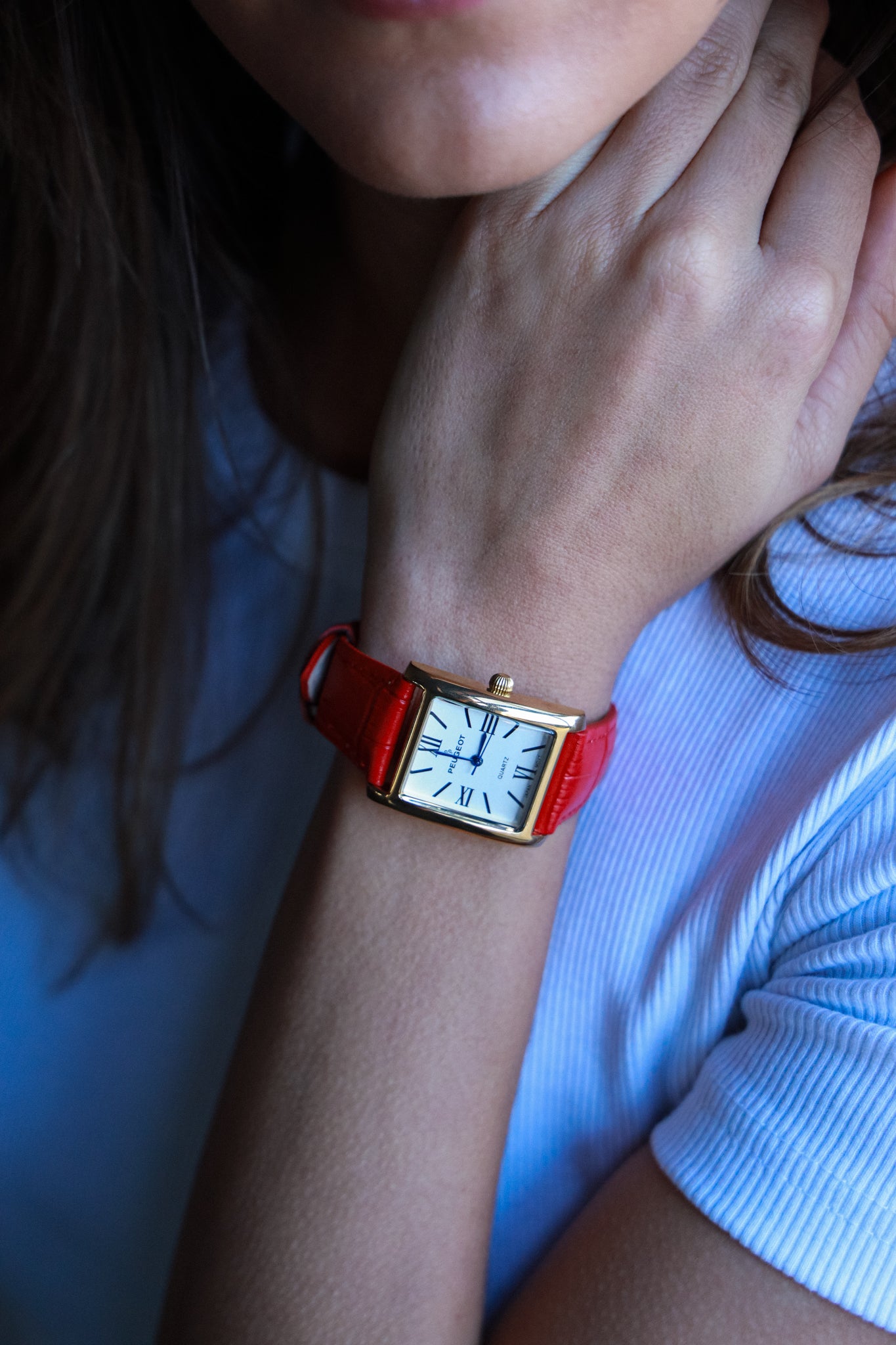 Women's Tank Watch Roman Dial Red Leather Strap